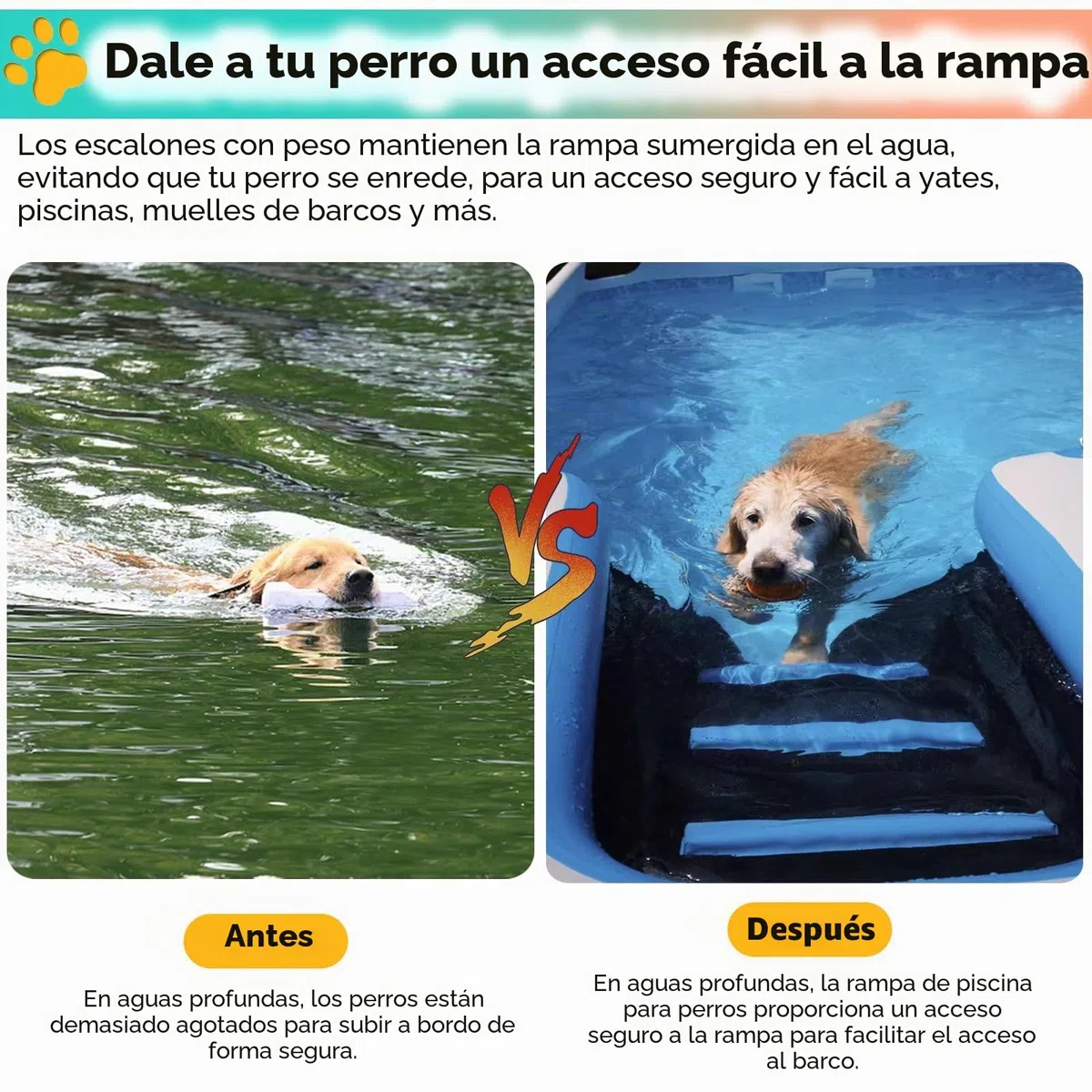 rampa de agua para perros Rampa plegable para piscina para perros, pequeña, Hasta 60 kg Inflable Pontón para perros Plataforma de muelle, Reutilizable Escalera de agua para rampa para mascotas Para ba