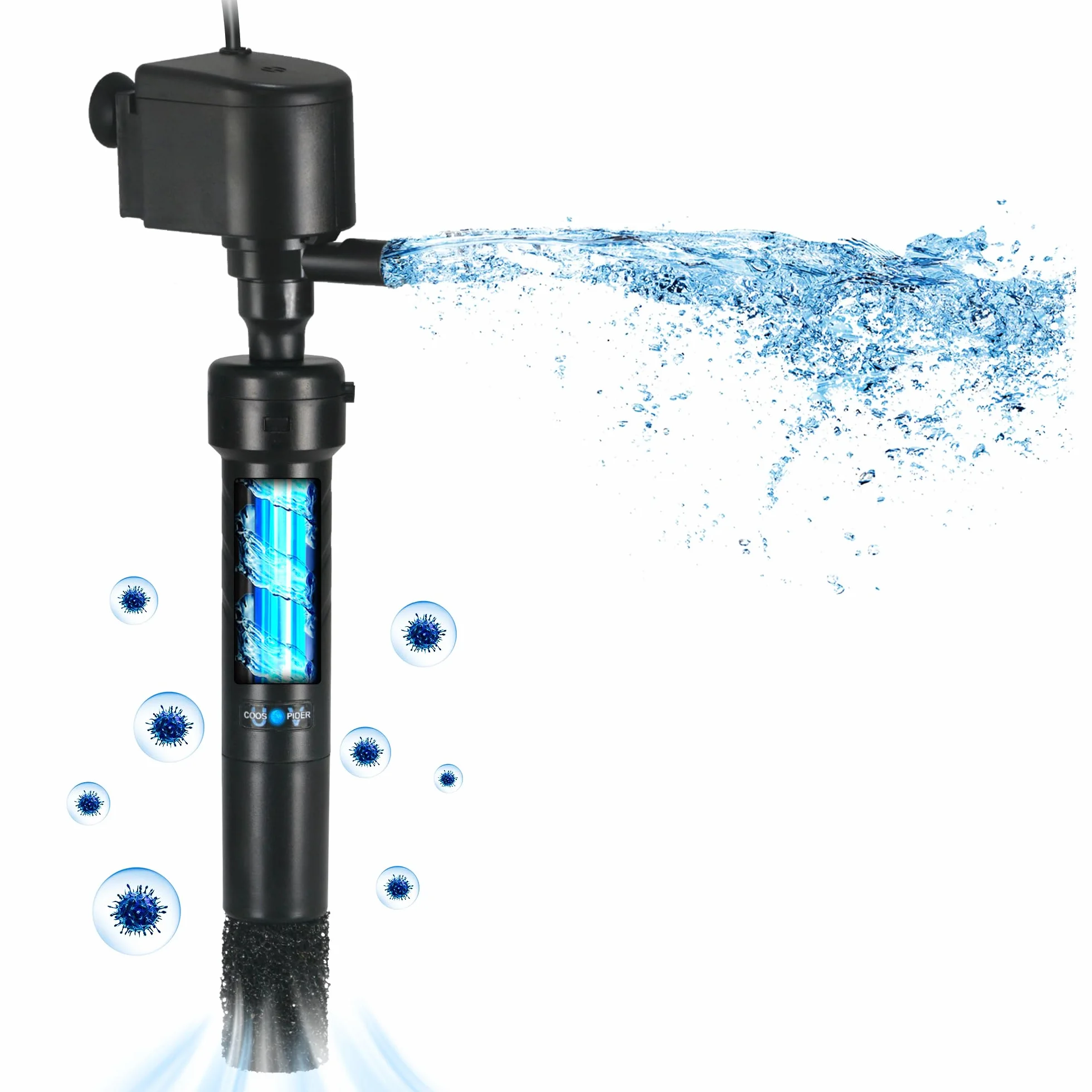 Bomba de filtro U-V para tanque de peces de 150 – 380 L, 5 W, antialgas, clarificador U-V, 1200 l/h, cristalino, agua fría, peces tropicales