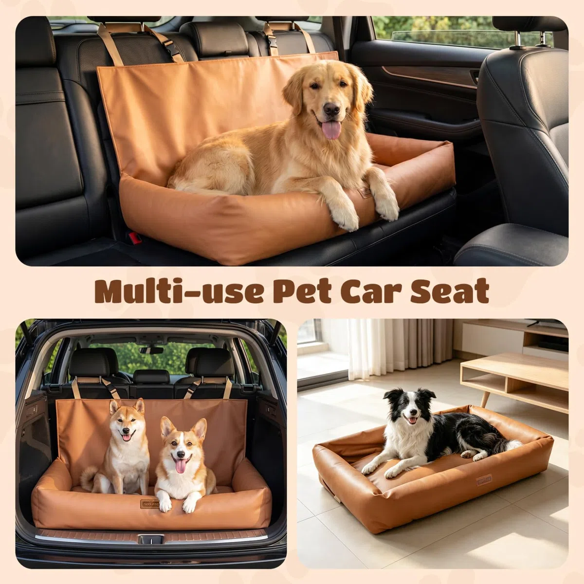 Nobleza Asiento de Coche para Perros Medianos a Grandes, Cinturón de Seguridad Estable, Impermeable, Antideslizante, Adecuado para Perros Medianos y Grandes, L92*W52*H47cm, Color Naranja