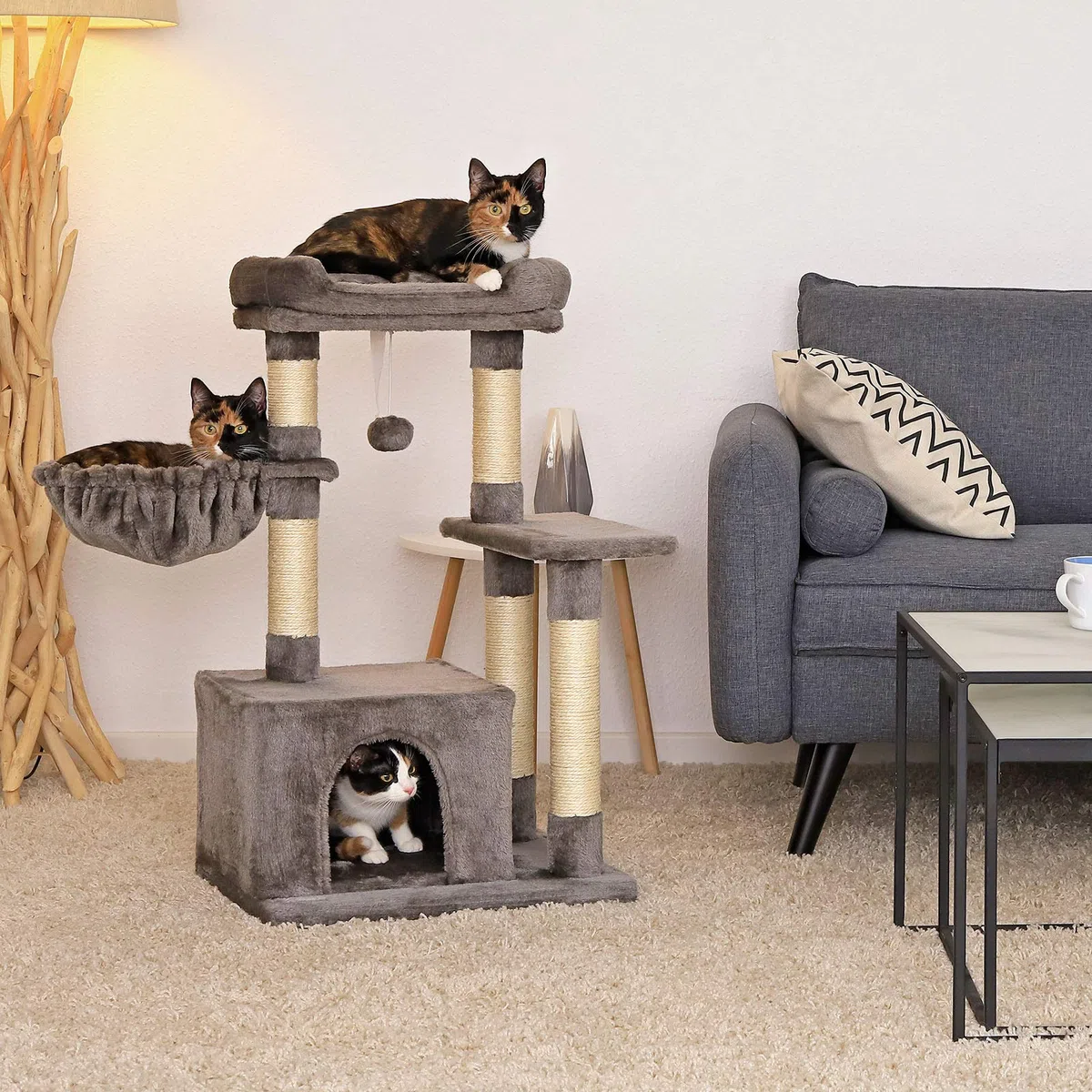 lionto Árbol rascador para Gatos Altura 85 cm, Gris Oscuro