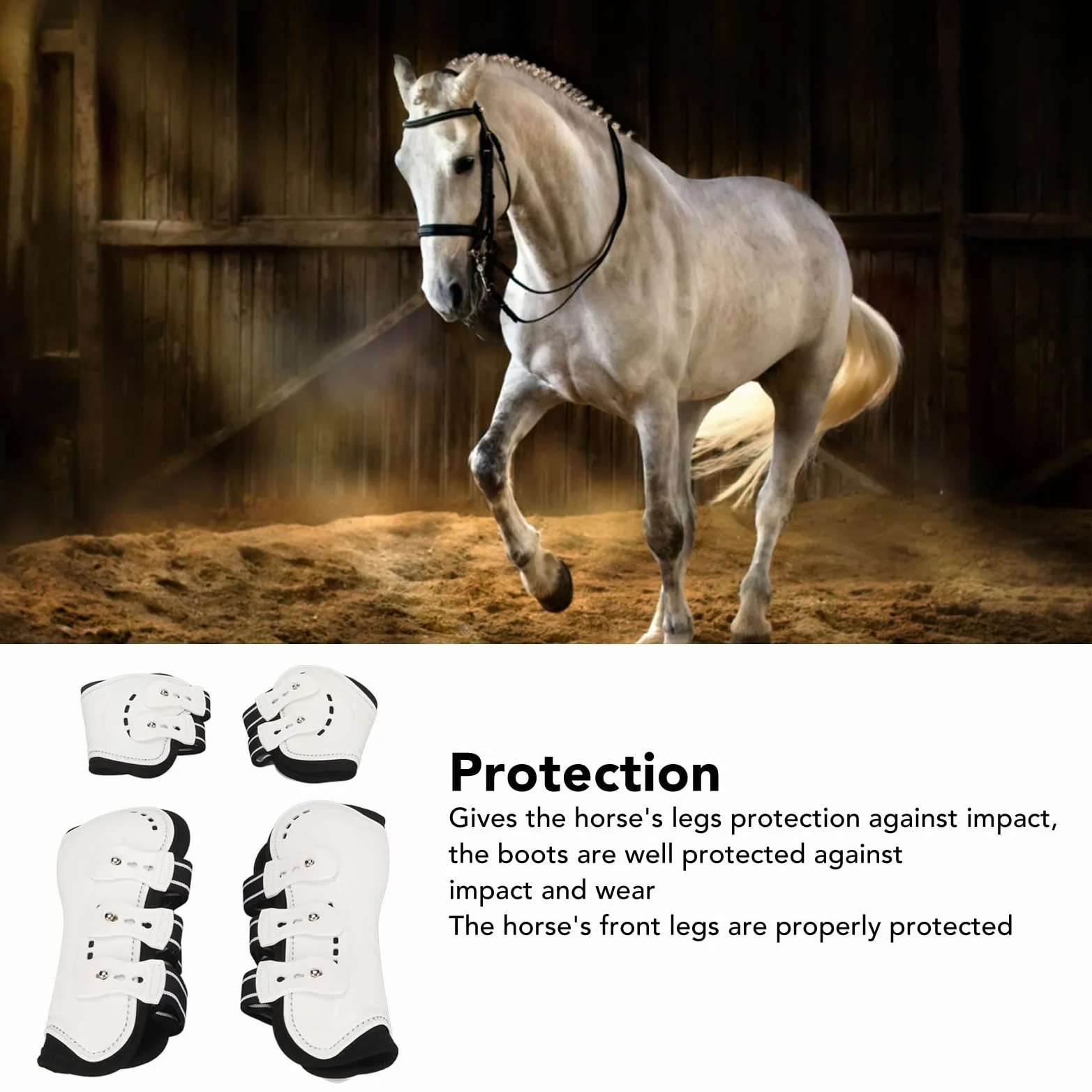 TOPINCN Polainas Delanteras para Caballos, Hebilla de Sujeción Estable con Absorción de Sudor Frontal Abierta Blanca Botas de Tendón de Caballo Ajustables para Saltar (L)