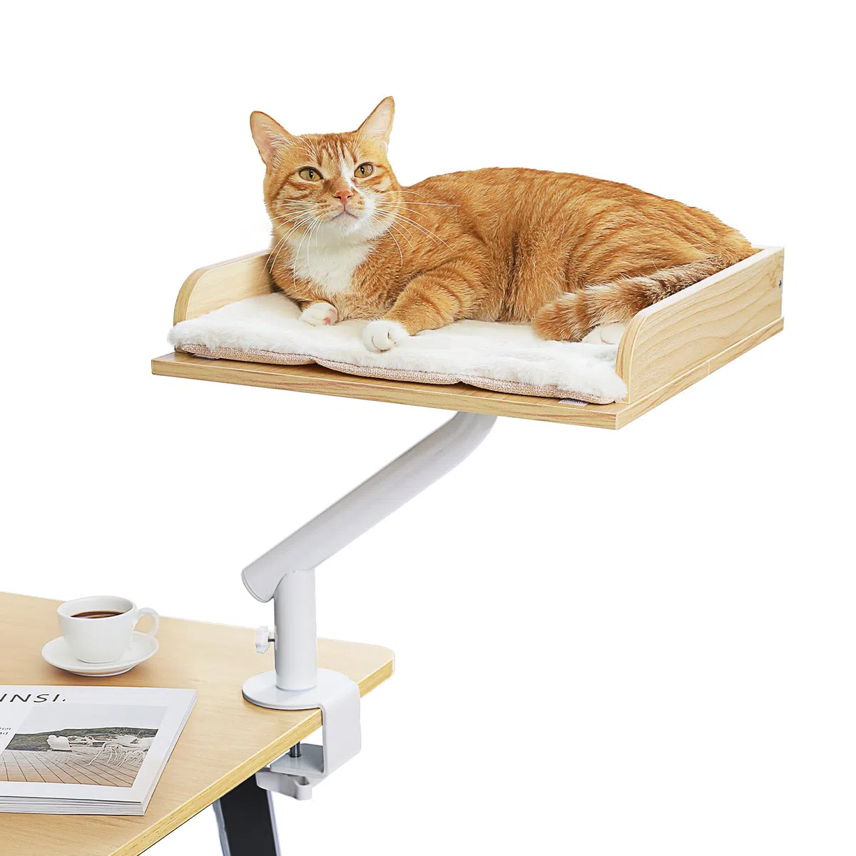 PAWZ Road Cama para gatos para escritorio, cama de madera para gatos, cesta para gatos, cesta para gatos giratoria 360° y altura ajustable, hamaca para gatos, para rascar, cama para gatos, soporta
