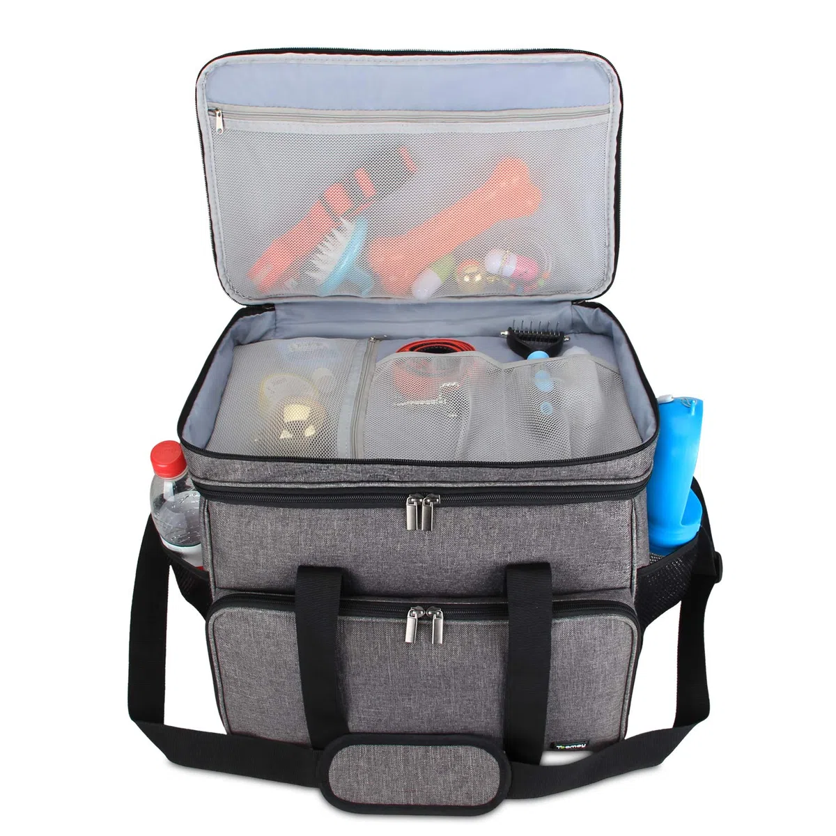 Teamoy Bolsa de Viaje para Perro, Bolsa de Viaje para Perro con 2 tazones Plegables de Silicona, 2 Almacenamiento de Alimentos, 1 Estera de Platos (Grande, Gris)