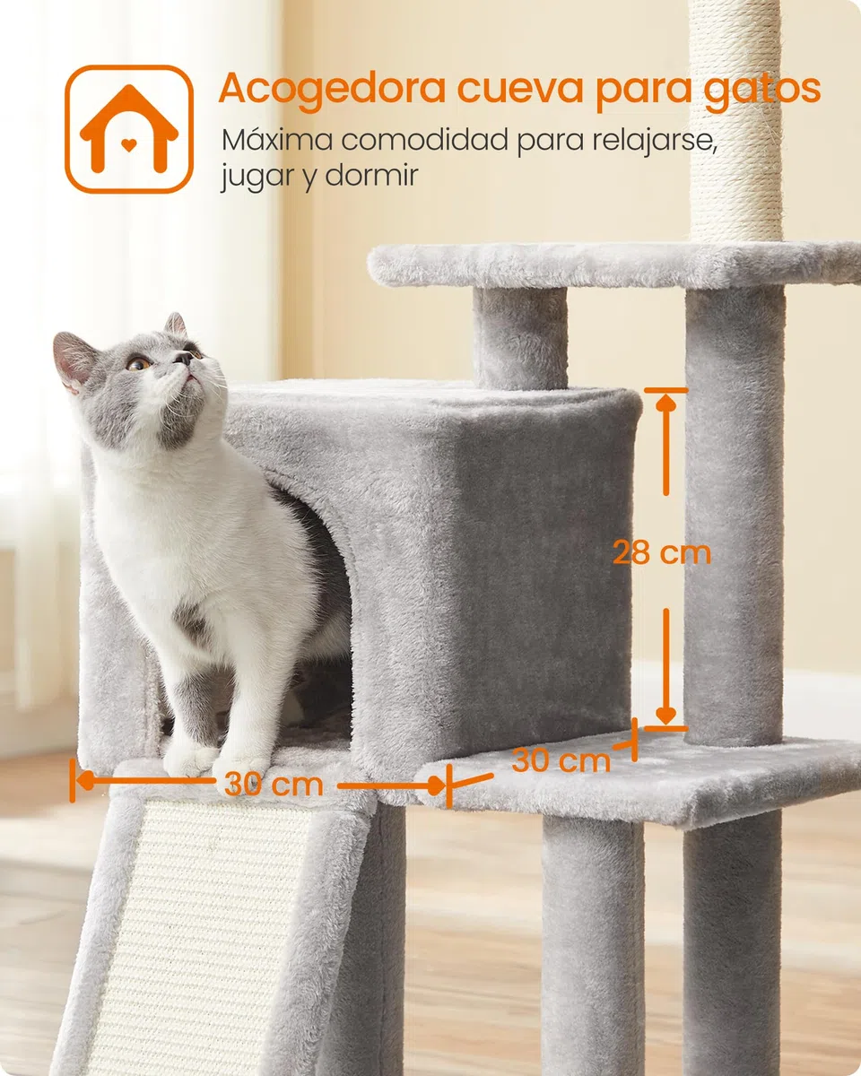 Feandrea Árbol de Gatos, Torre de Juegos, Gatito, Gris Claro PCT143W01