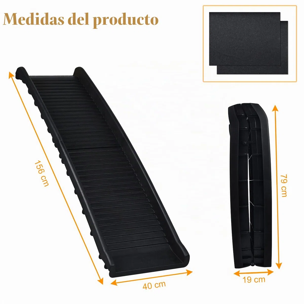 UISEBRT Rampa para auto plegable para perros, rampa para coche, ayuda para subir, antideslizante, robusta, hasta 90kg, 156 x 40cm, Negro