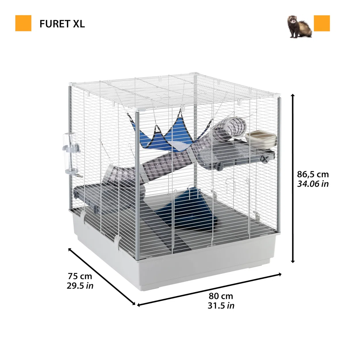 Ferplast 57062414 Jaula de Grandes Dimensiones para Hurones furet XL, Accesorios incluidos, 80 x 75 x 86,5 cm Gris