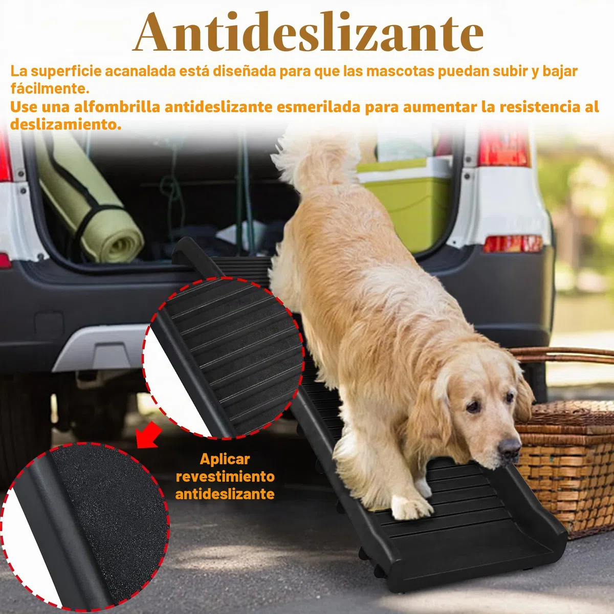 UISEBRT Rampa para auto plegable para perros, rampa para coche, ayuda para subir, antideslizante, robusta, hasta 90kg, 156 x 40cm, Negro