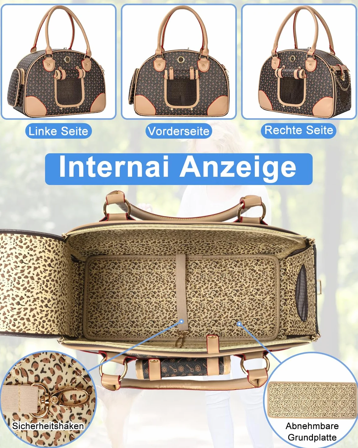 OUUTMEE Bolsa para perro, portátil, 42 x 18 x 31 cm, bolsa de transporte para perros, hasta 4 kg, adecuada para transportar perros pequeños y gatos en viajes