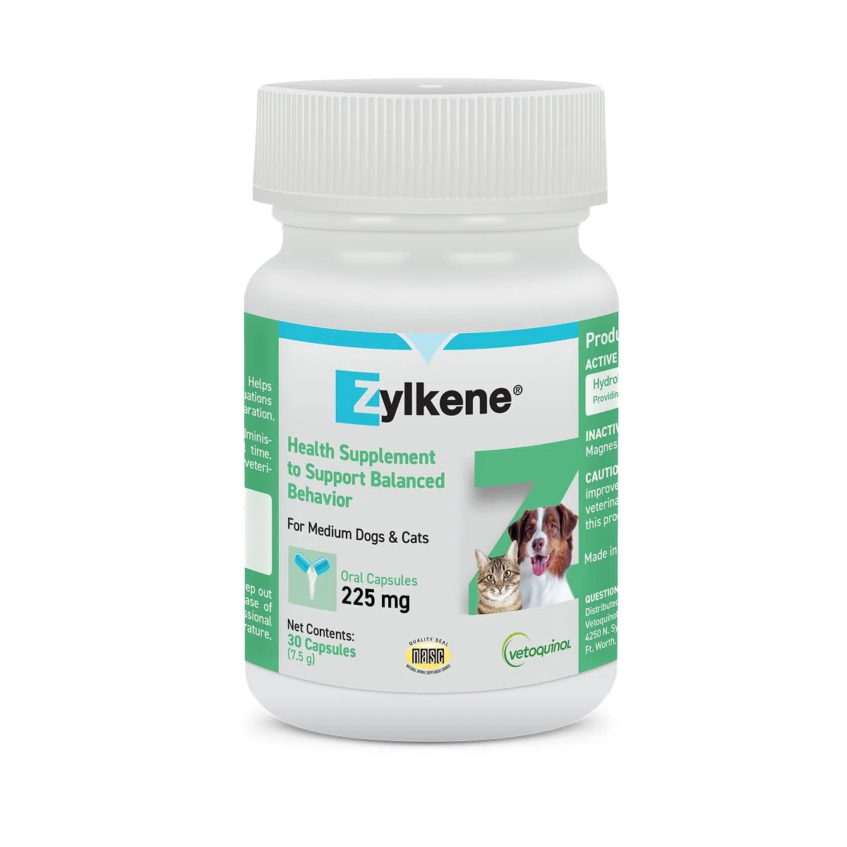 Vetoquinol Zylkene Cápsulas Apoyo de Conducta para Perros y Gatos 225 MG el Cambio y el estrés Relacionados con el Ruido - no Causa somnolencia - sin lactosa 30 Cápsulas