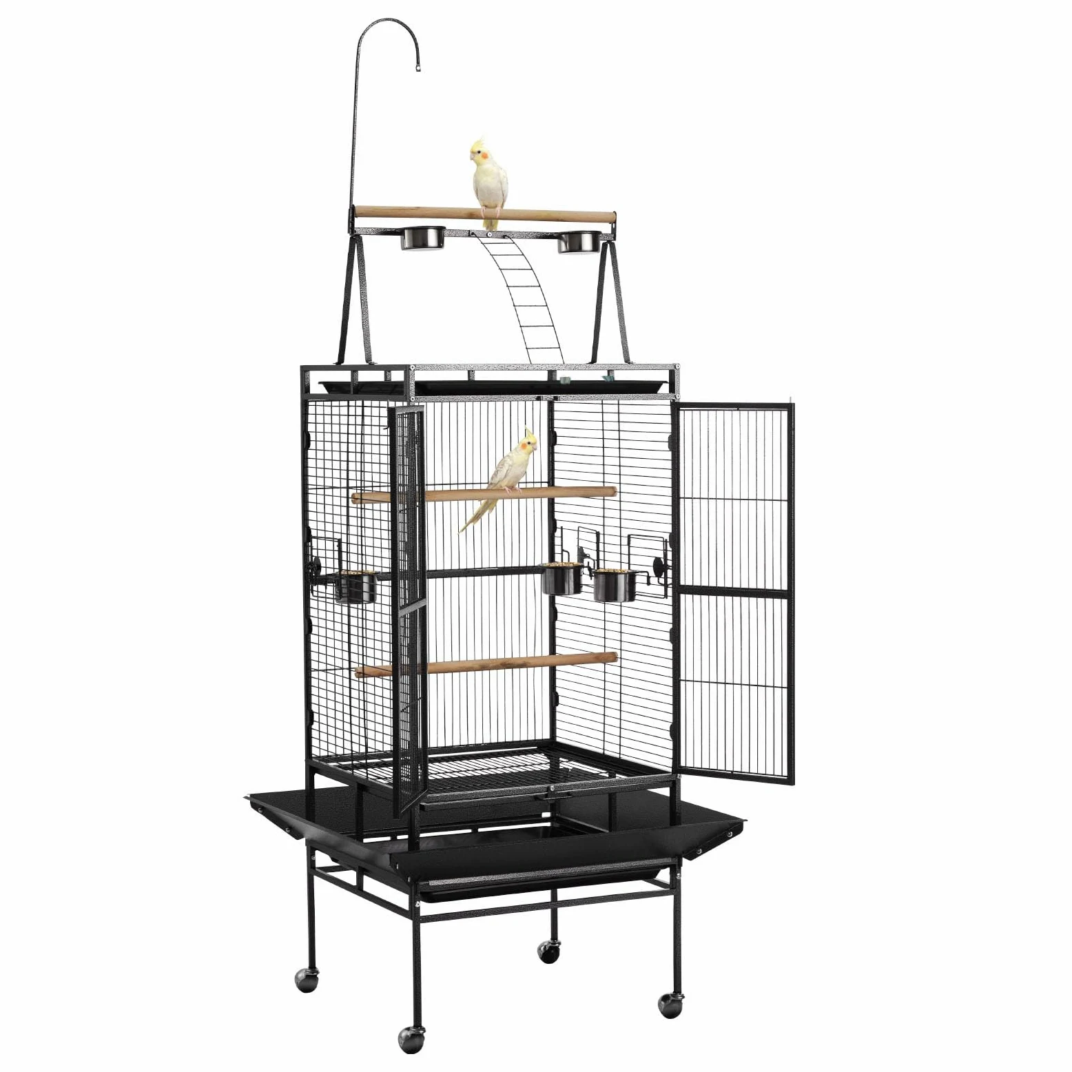 VEVOR Jaula para Pájaros, 830 x 790 x 2100 mm, con Techo Plano Abierto, con Perchas, Bandeja Extraíble y Comederos de Plástico, para Cotorras Argentinas, Loros Amazónicos y Loros Grises Africanos