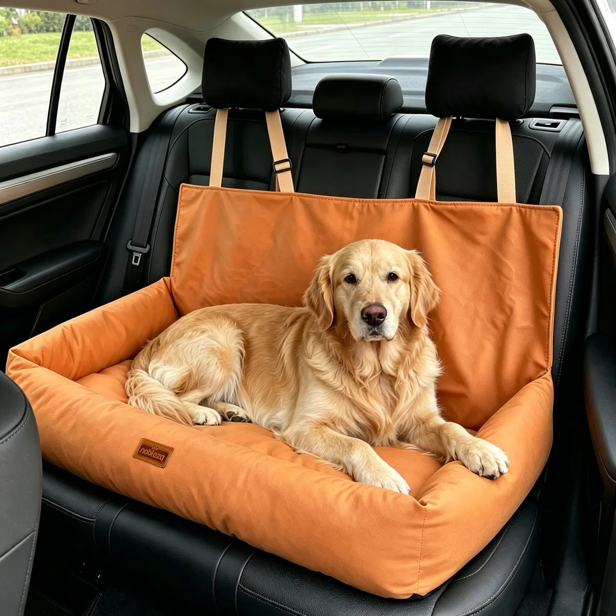 Nobleza Asiento de Coche para Perros Medianos a Grandes, Cinturón de Seguridad Estable, Impermeable, Antideslizante, Adecuado para Perros Medianos y Grandes, L92*W52*H47cm, Color Naranja