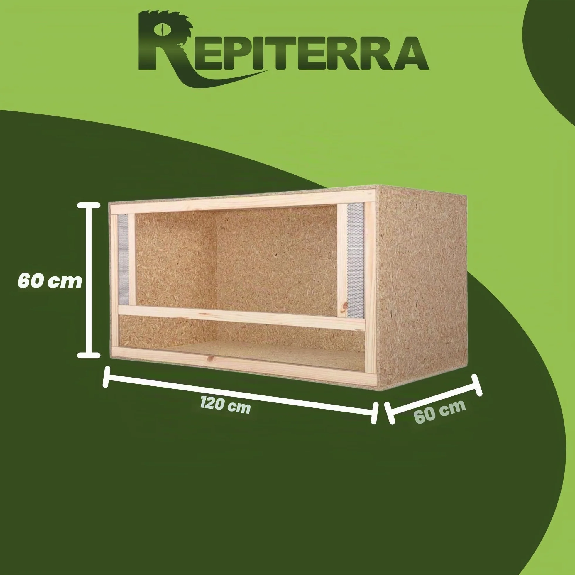 Repiterra madera Terrario para Reptiles parte frontal con ventilación 120 x 60 x 60 cm, Terrario Madera de OSB, montaje sencillo - Front Vent