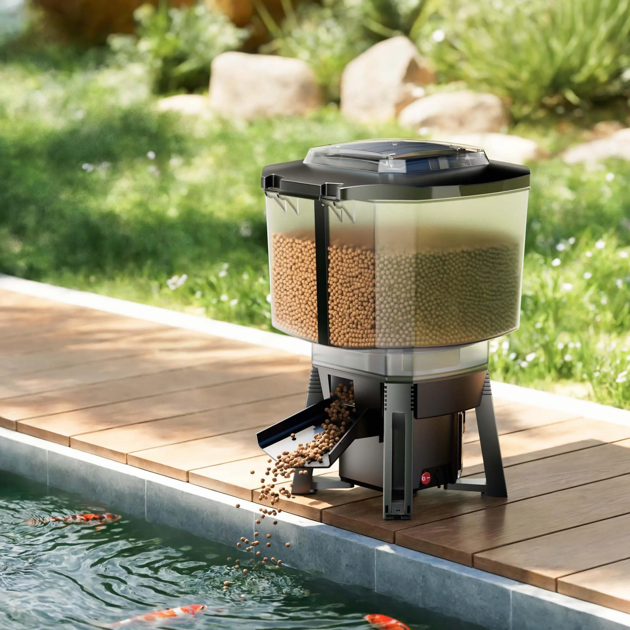 SunSun Alimentador automático de Peces de estanques Alimentado por energía Solar CFF-212 comedero programable con depósito de 12 litros para 1 a 6 alimentaciones al día Estanque jardín