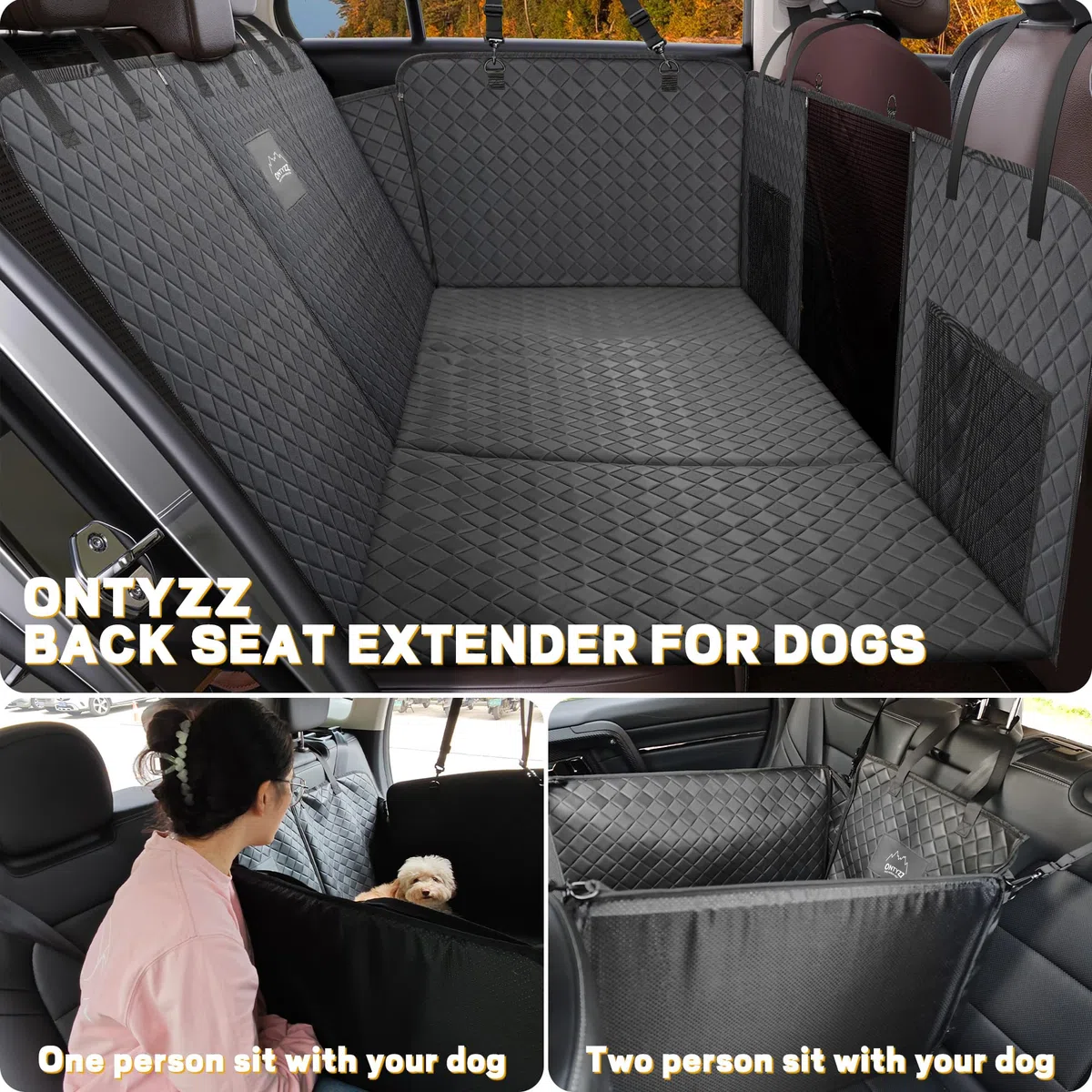 ONTYZZ Extensor de Asiento de Coche para Perros Cuero PU Funda de Asiento Trasero para Mascotas con Fondo Duro Perros Hamaca Impermeable Protector Coche para Viajar con Perros