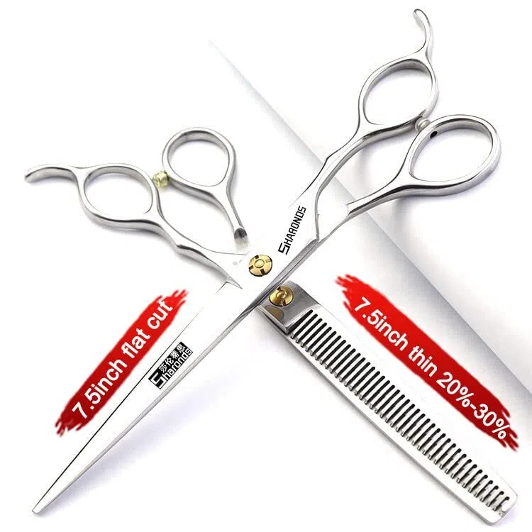 Juego de Tijeras Profesionales para Mascotas 7/7.5 Pulgadas - 440C Japonés para Perros - Corte de Pelo y Escultura (7.5 Pulgadas, 2 Piezas-C)