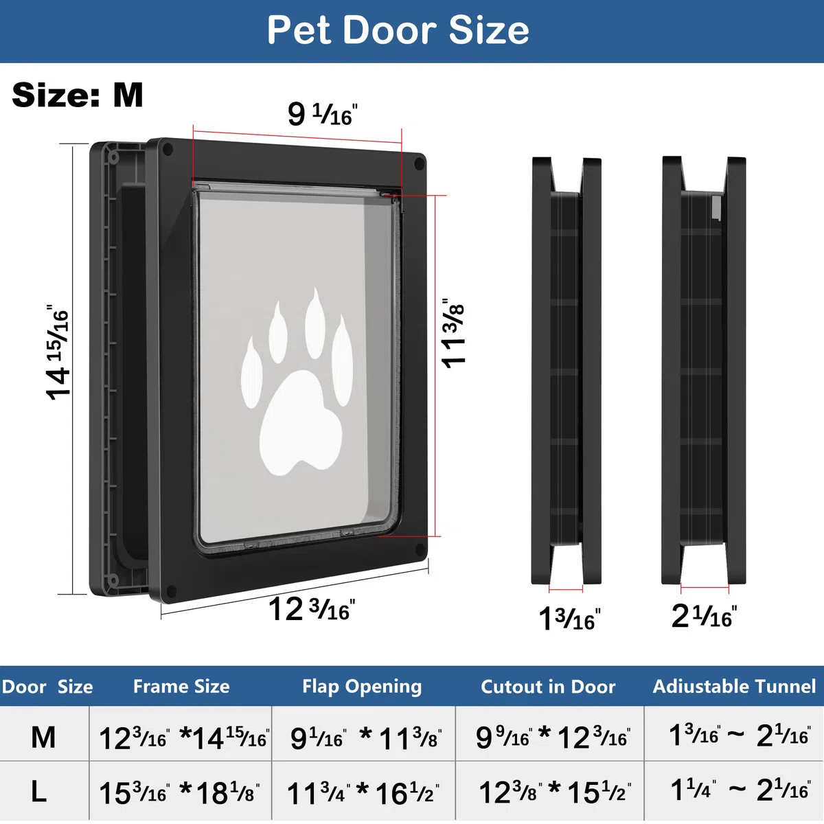 CEESC Puerta para mascotas para perros de hasta 45 lb, puerta resistente a la intemperie para gatos y perros, duradera, panel de cierre a presión incluido, adecuada para puertas interiores y