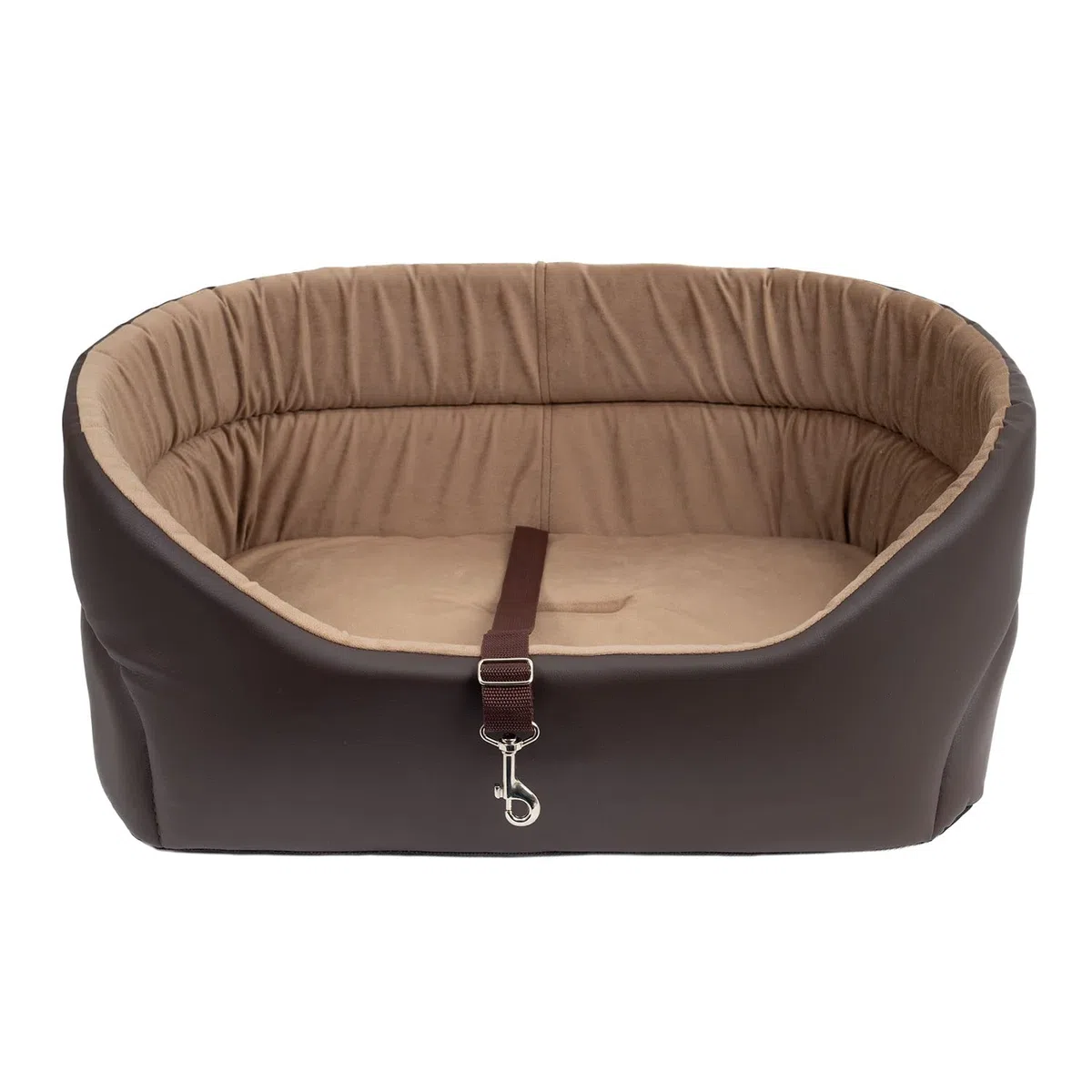 Exclusivo Asiento para Perro | Asiento de Coche para Perros, Gatos, Mascotas | Trasero y del Pasajero | Cama, Bolso | Color: Braun - Kunstleder: Wildlederimitat | Grande: L: 56 cm x 48 cm