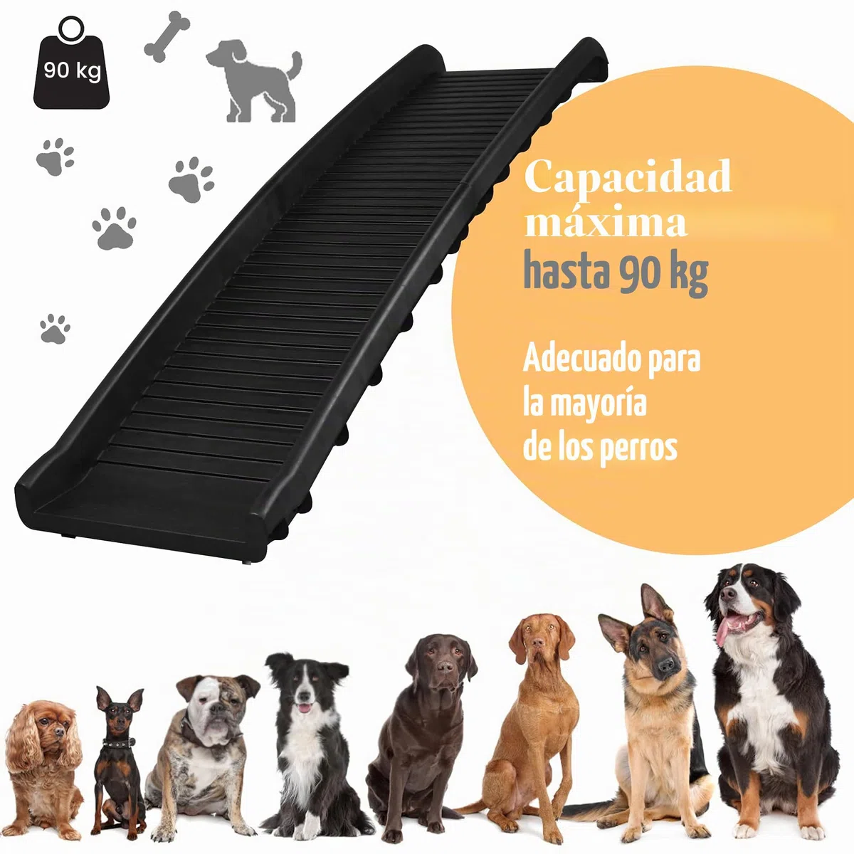 UISEBRT Rampa para auto plegable para perros, rampa para coche, ayuda para subir, antideslizante, robusta, hasta 90kg, 156 x 40cm, Negro