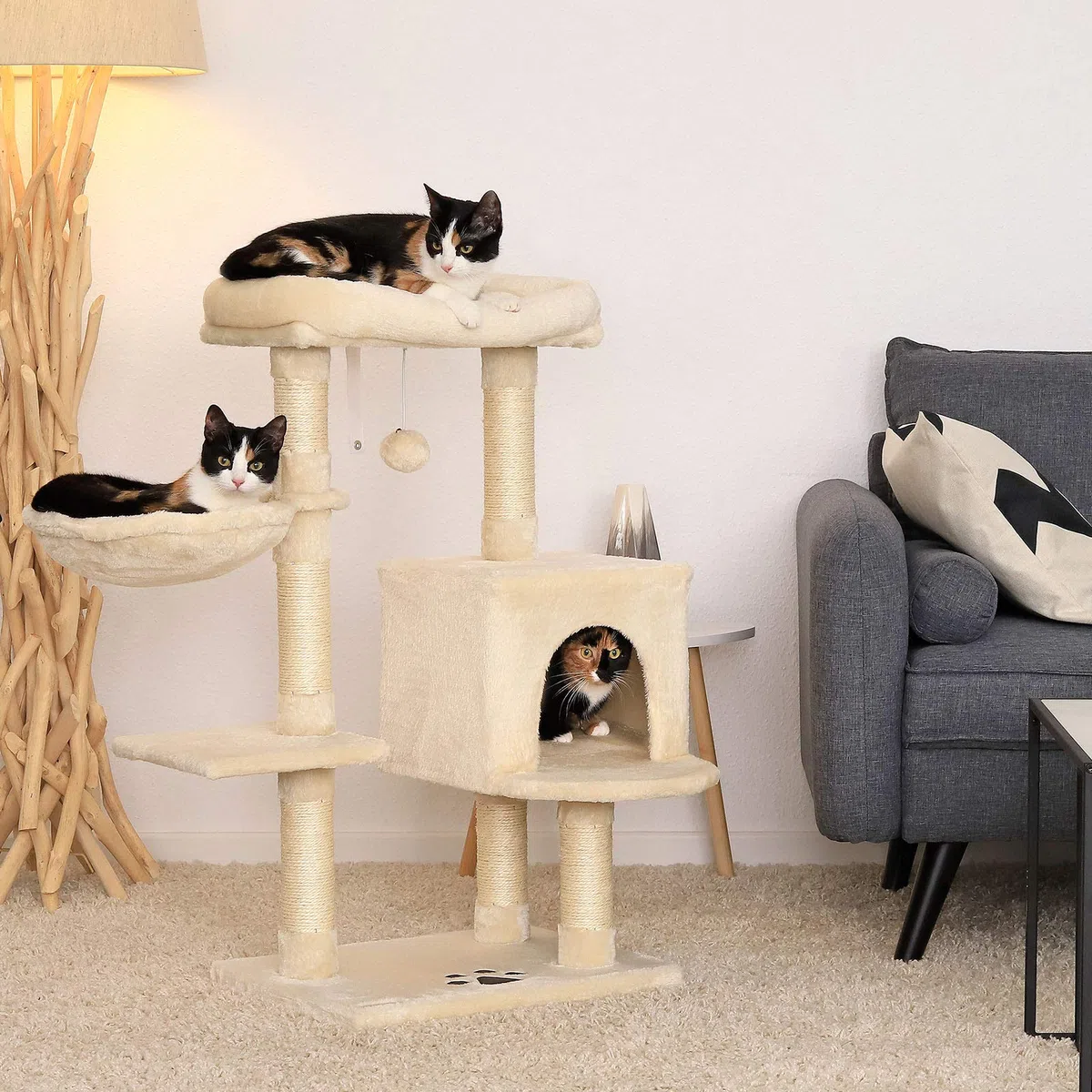 lionto Árbol rascador para Gatos Altura 93 cm, Beige