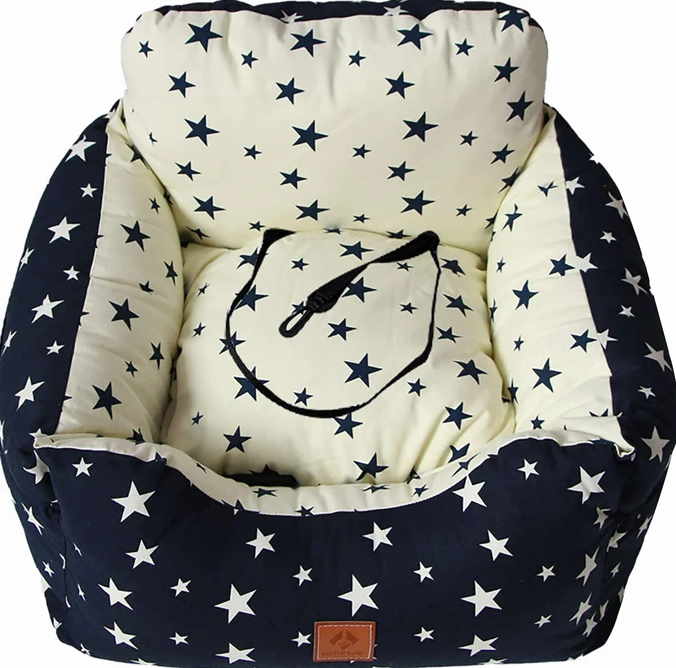 Asiento Perro Coche Pequeño Mediano,Asiento Elevador de Coche para Perros y Gatos,Asiento de Seguridad para Mascotas con Bolsa de Almacenamiento de Arnés, se Puede Desmontar (Beige, Medio)