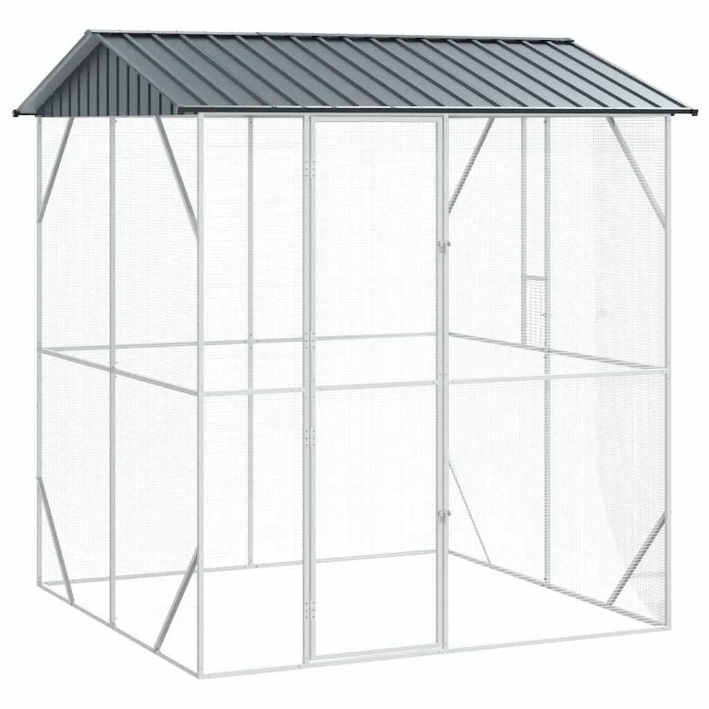 vidaXL Jaula para Aves Antracita 215 x 208 x 247 cm Acero Galvanizado, Refugio de Aves Moderno para jardín y terraza, Jaula Rectangular, hábitat Amplio, Zona Duradera