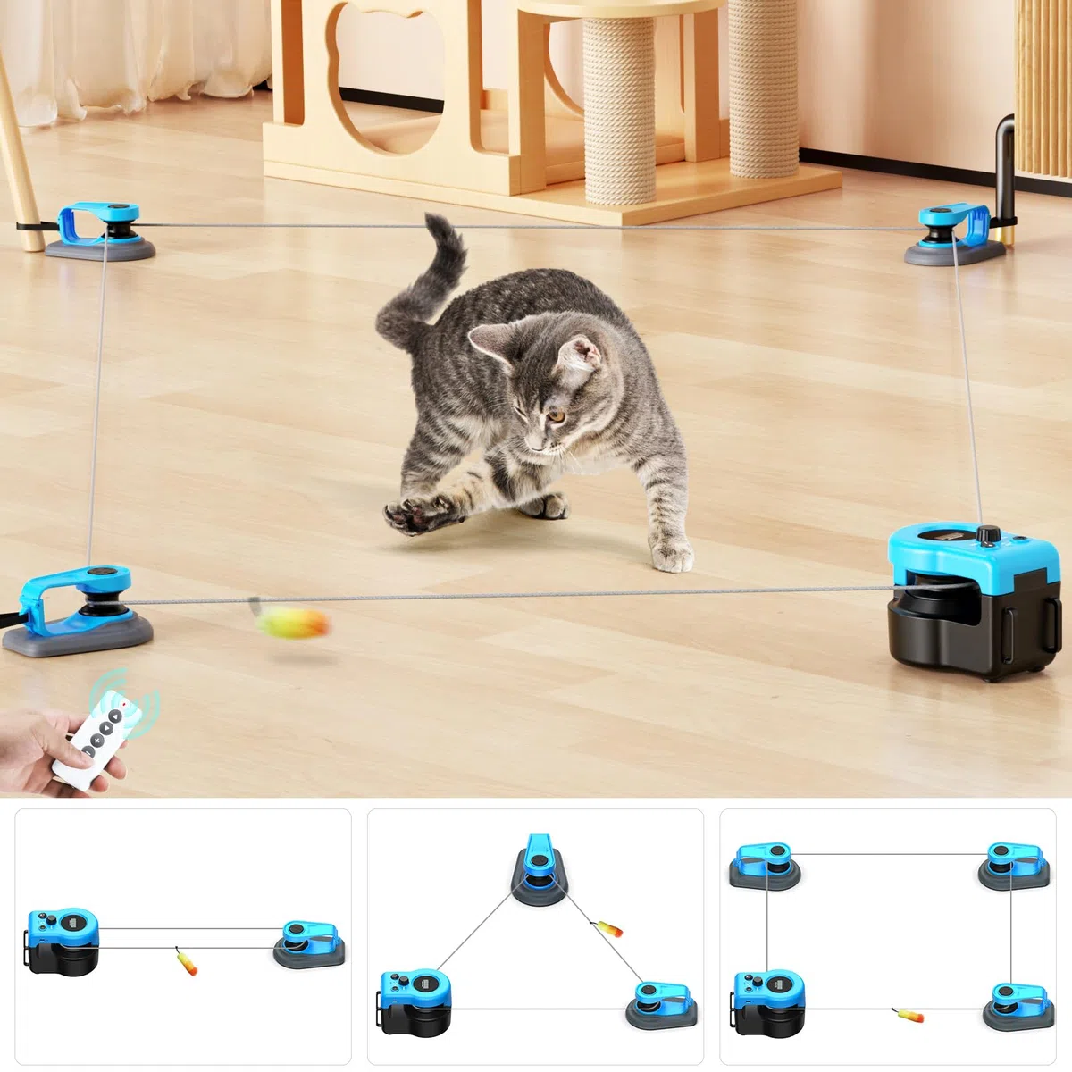 AsFrost Juguete interactivo mejorado para gatos de interior, control automático/manual, juguete de pluma de gato, cinta de correr para gatitos aburridos, cachorros, jugar, persecución, ejercicio, caza