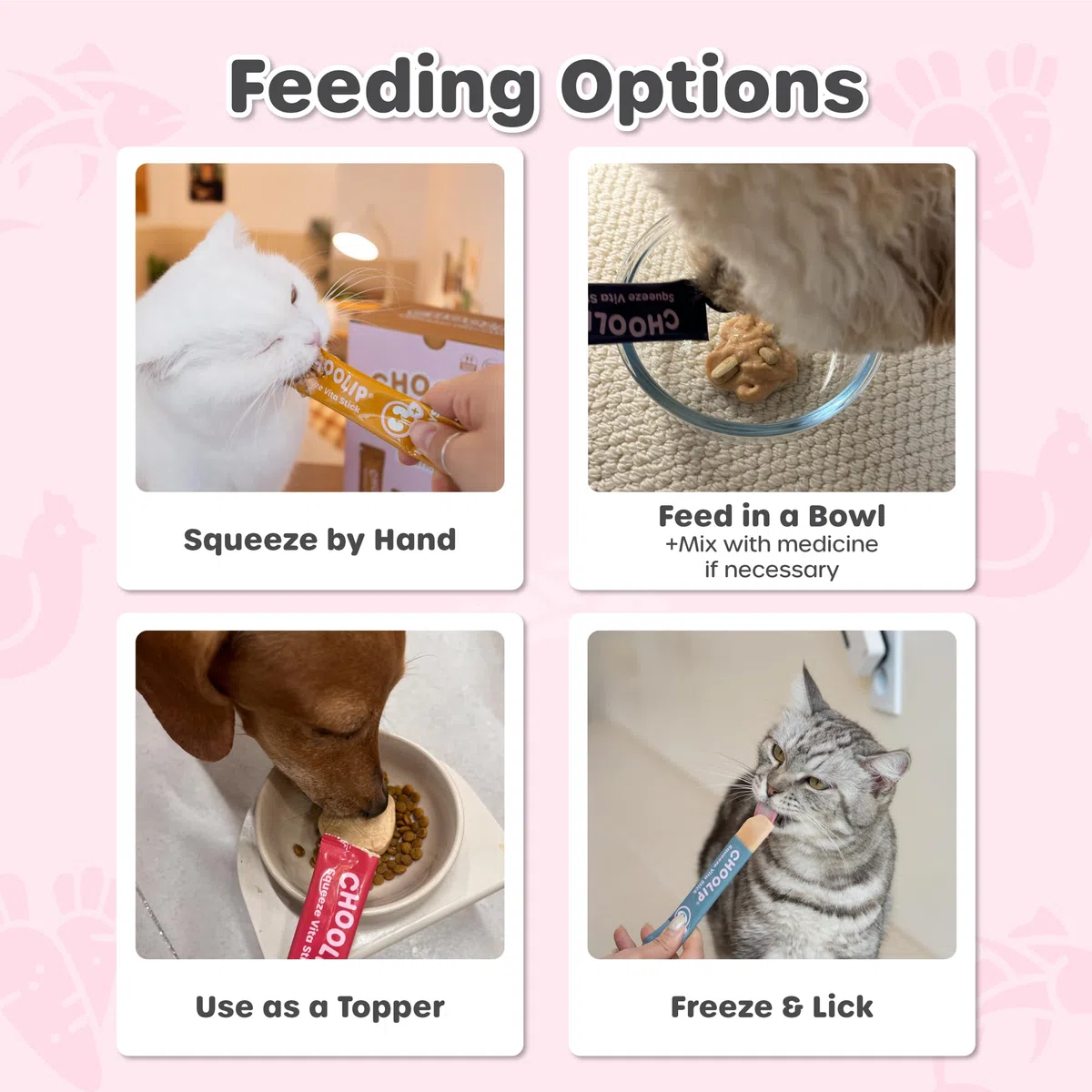 Choolip Golosinas para lamer Squeeze Vita Stick para Perros y Gatos. 49 barritas variadas de Apoyo con multivitaminas Esenciales. Pasta Suave y Sabrosa para Todas Las etapas de la Vida