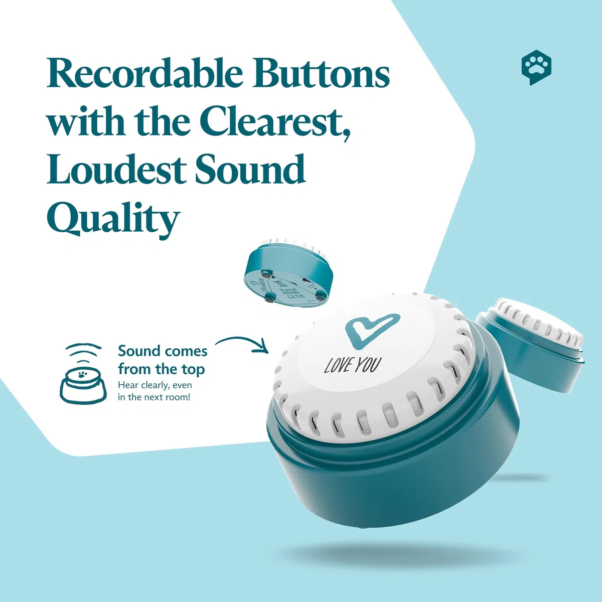 FluentPet Botón de voz con sonido más claro hacia arriba, botones grabables con baterías incluidas y audio premium para perros y gatos, botones de entrenamiento fáciles de presionar (6)