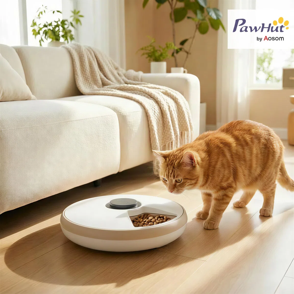 PawHut Comedero Automático para Gatos y Perros, Dispensador de Comida para Gatos con Temporizador Programable, Paquete de Hielo, 6 Cuencos, Pantalla LED, Funciona con Baterías, para Secos y Húmedos