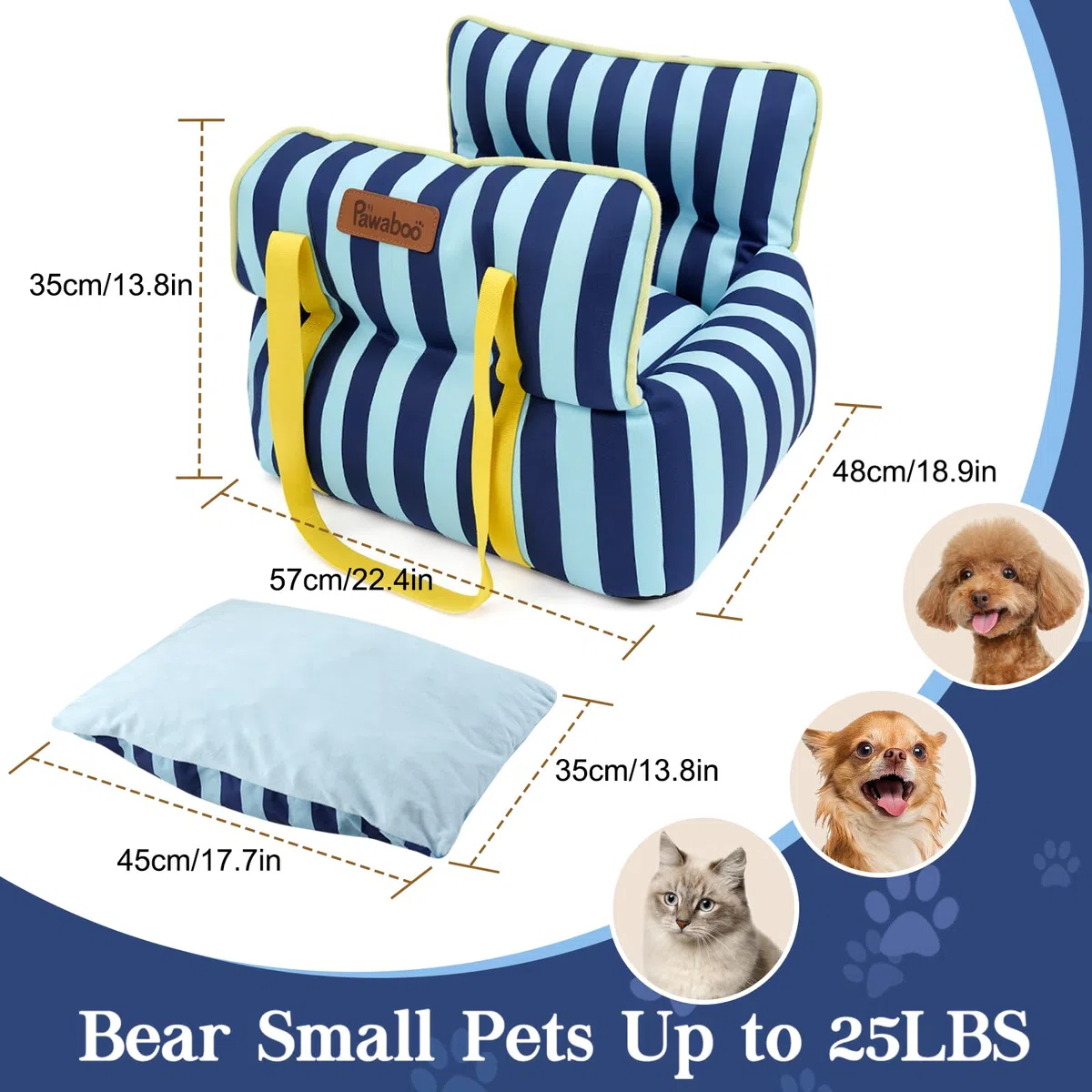 Pawaboo Asiento de Coche para Perros Mascotas, Transportín de Coche Perros con Hebilla Fija y Correa de Seguridad para Cachorros de hasta 25lbs, Cama Perro Coches Resistente al Agua