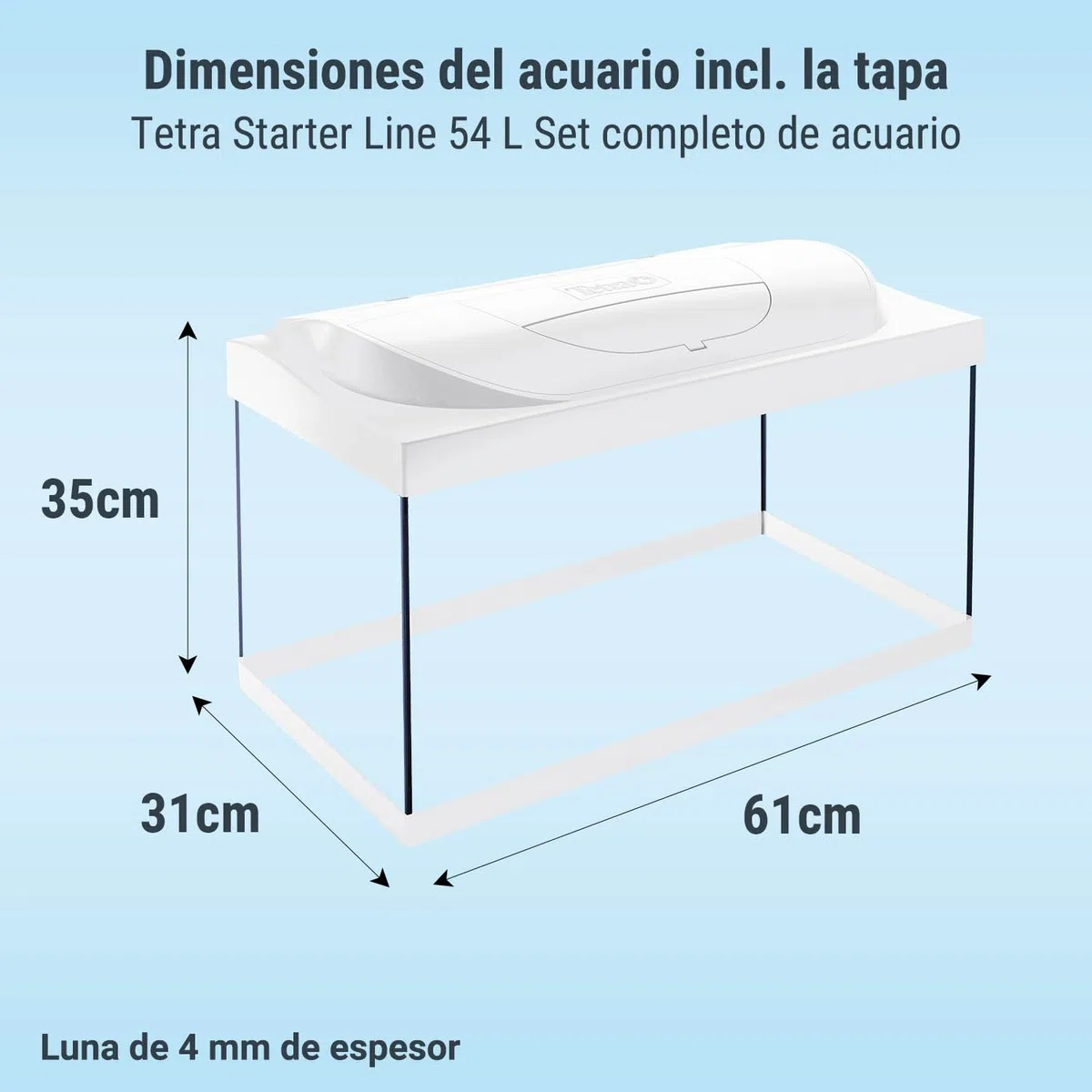 Tetra Starter Line LED 54L Acuario de Inicio Blanco, Bombilla LED con Modo luz Diurna/Nocturna