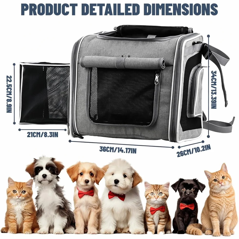 Cesta delantera para bicicleta para perros, 4 en 1, ampliable cesta para perros para bicicleta de hasta 10 kg, cesta para bicicleta, mochila y bolsa de transporte con 4 ventanas de malla, cinturón de