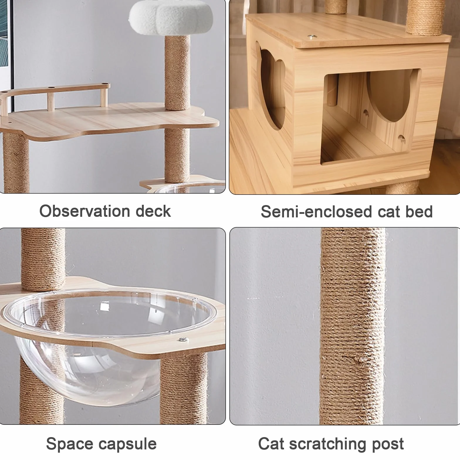 Cat Árbol Rascador para Gatos Grande de 170 cm con 2 Cápsulas Espaciales, 14 Columna Rascadora, Escalera, Cueva, Juguete para Gatos, Plataformas de Felpa - Rascador para Gatos.