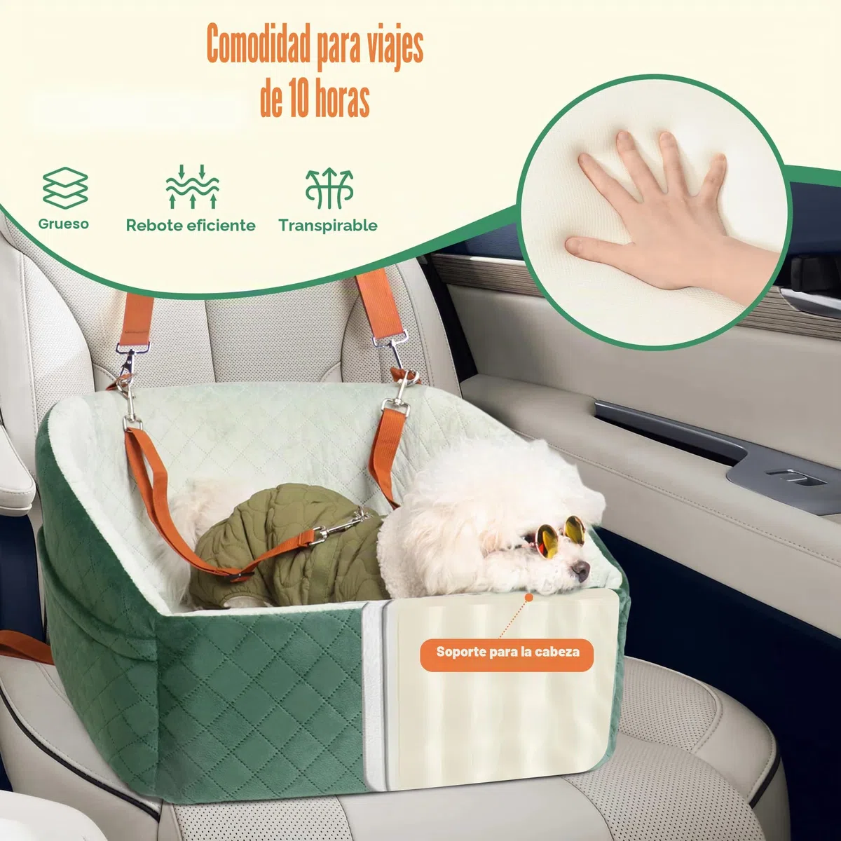 Asiento Perro Coche para Perros Pequeños y Medianos Transportin Cama de Viaje para Mascotas, Delantero o Posterior, hasta 15 kg