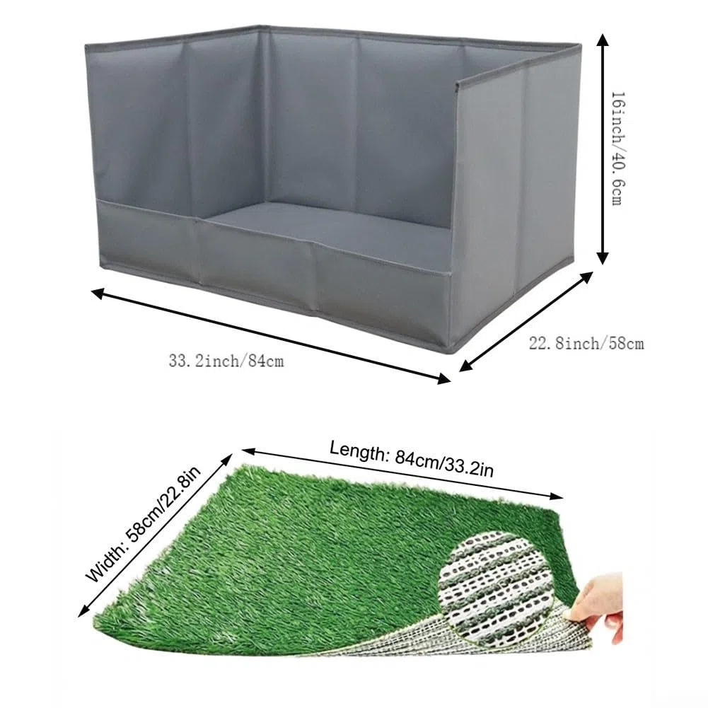 Almohadilla de césped para perros con bandeja, kit de entrenamiento portátil plegable para mascotas, césped artificial para uso en interiores y exteriores (gris, L)