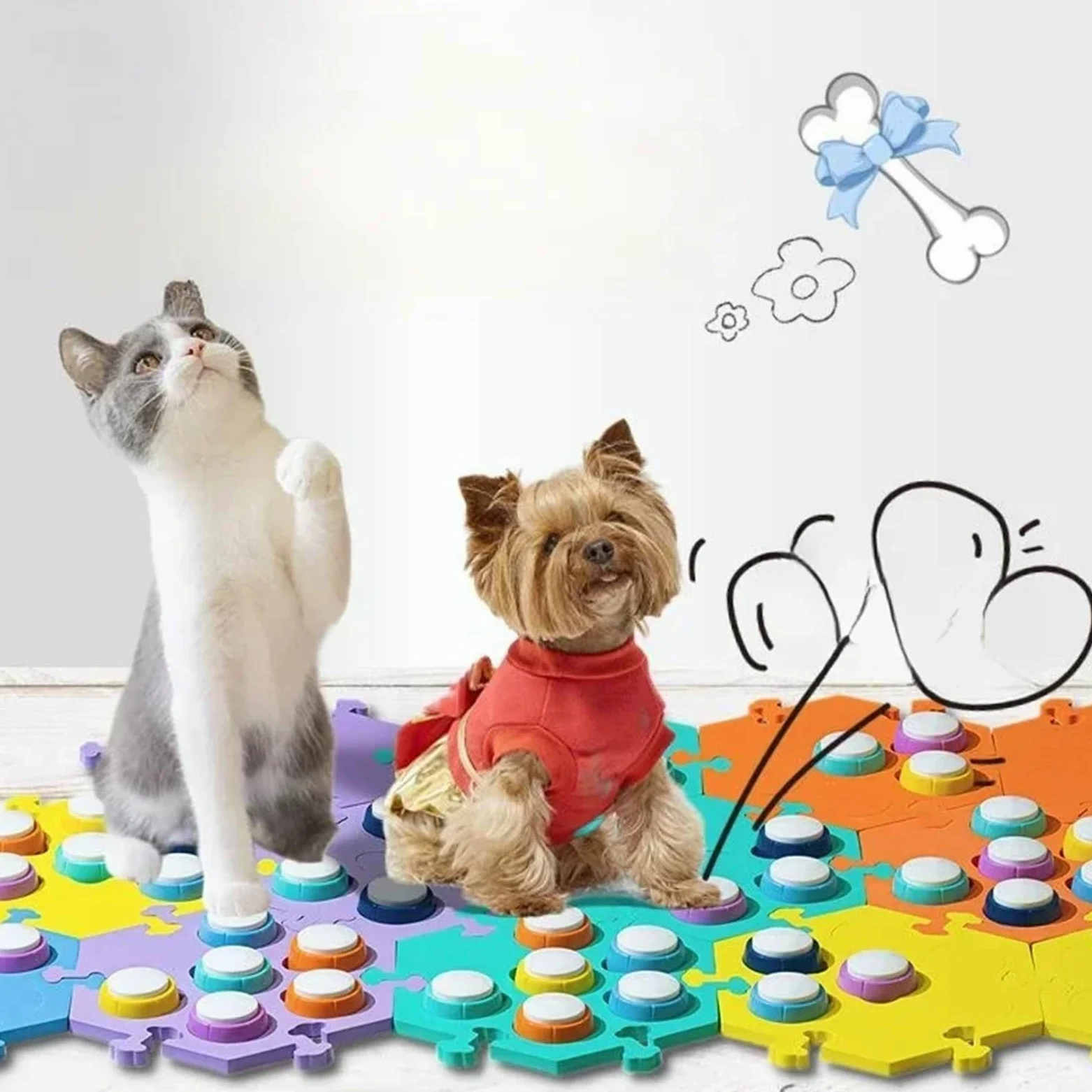 Botones de comunicación para mascotas, grabador de voz para perros y gatos, sonido de sonido (con alfombrillas, 9 unidades)