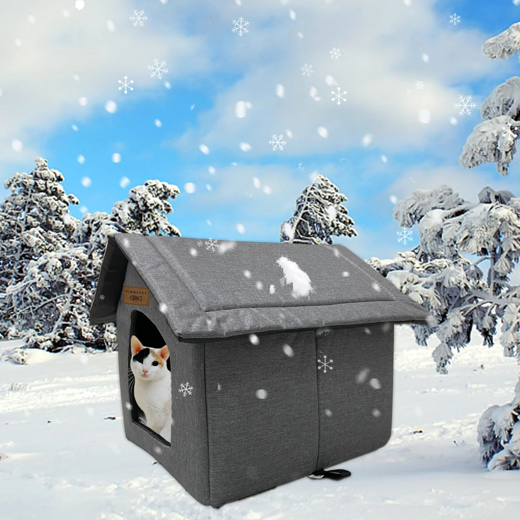Casa para gatos para exteriores, impermeable, resistente a la intemperie, refugio para mascotas con cojín de felpa para gatos y perros callejeros, 45 x 40 x 45 cm