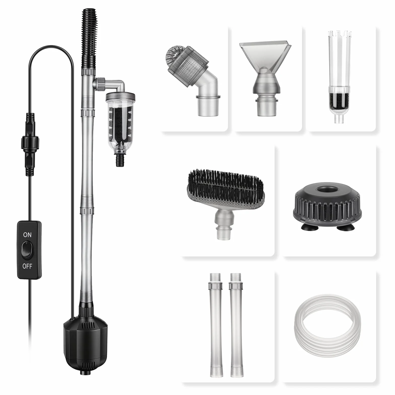 Hygger 1350 LPH Limpiador de Grava para Acuarios, 15W Electrico Sifonador Acuario Kit con Longitud Ajustable, Multifuncional Aspirador para Acuario Sifón para Cambio de Agua y Lavado de Arena