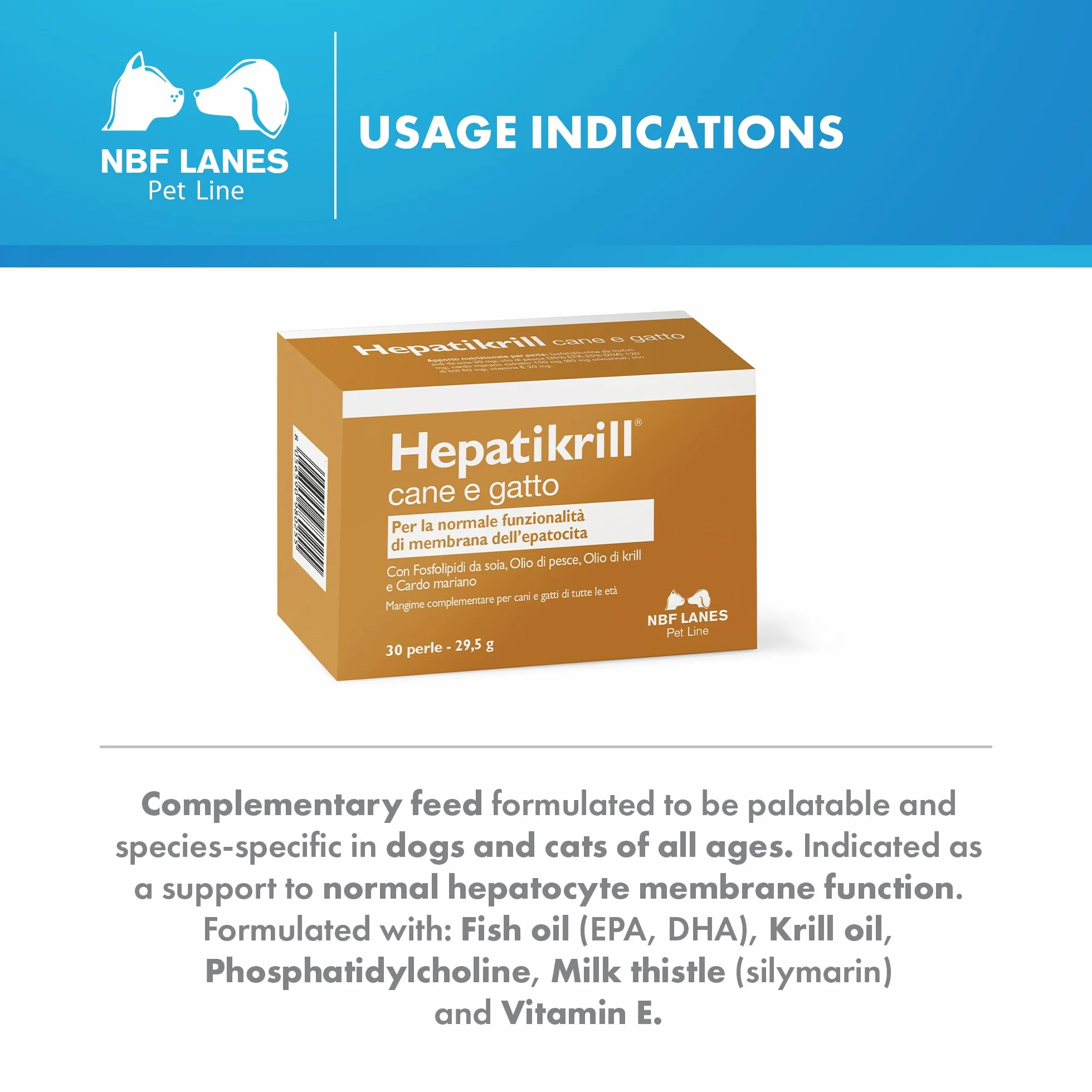 NBF Lanes | Hepatikrill Perro y Gato, 30 Perlas Apetibles, para la Funcionalidad Normal de la Membrana del Hepatocito