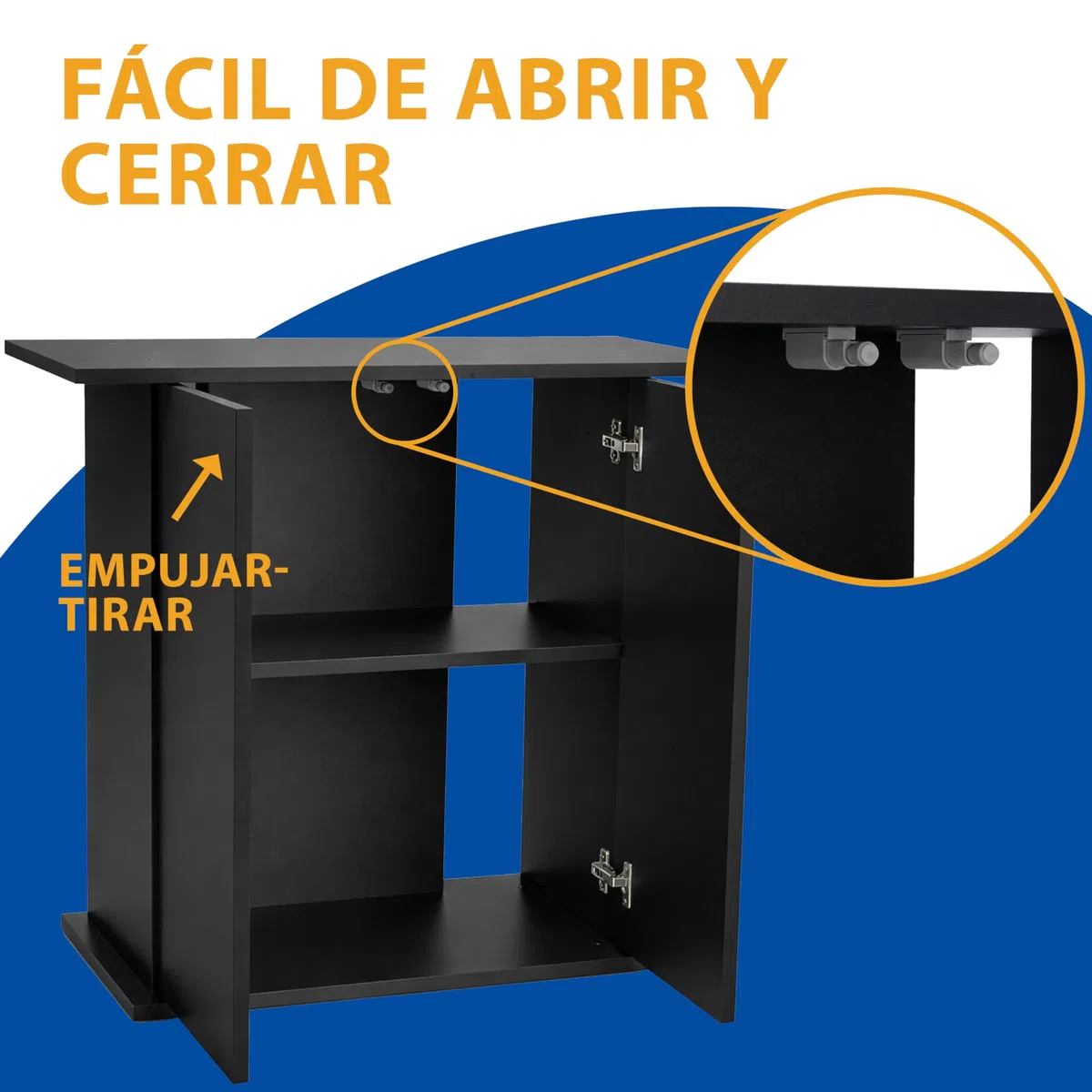 Hydor Mueble para Acuario, Resistente a la Humedad, Estructura sólida con Puertas y estantes Integrados, Patas Ajustables, 81 x 36 x 73 cm, en Madera, Negro.