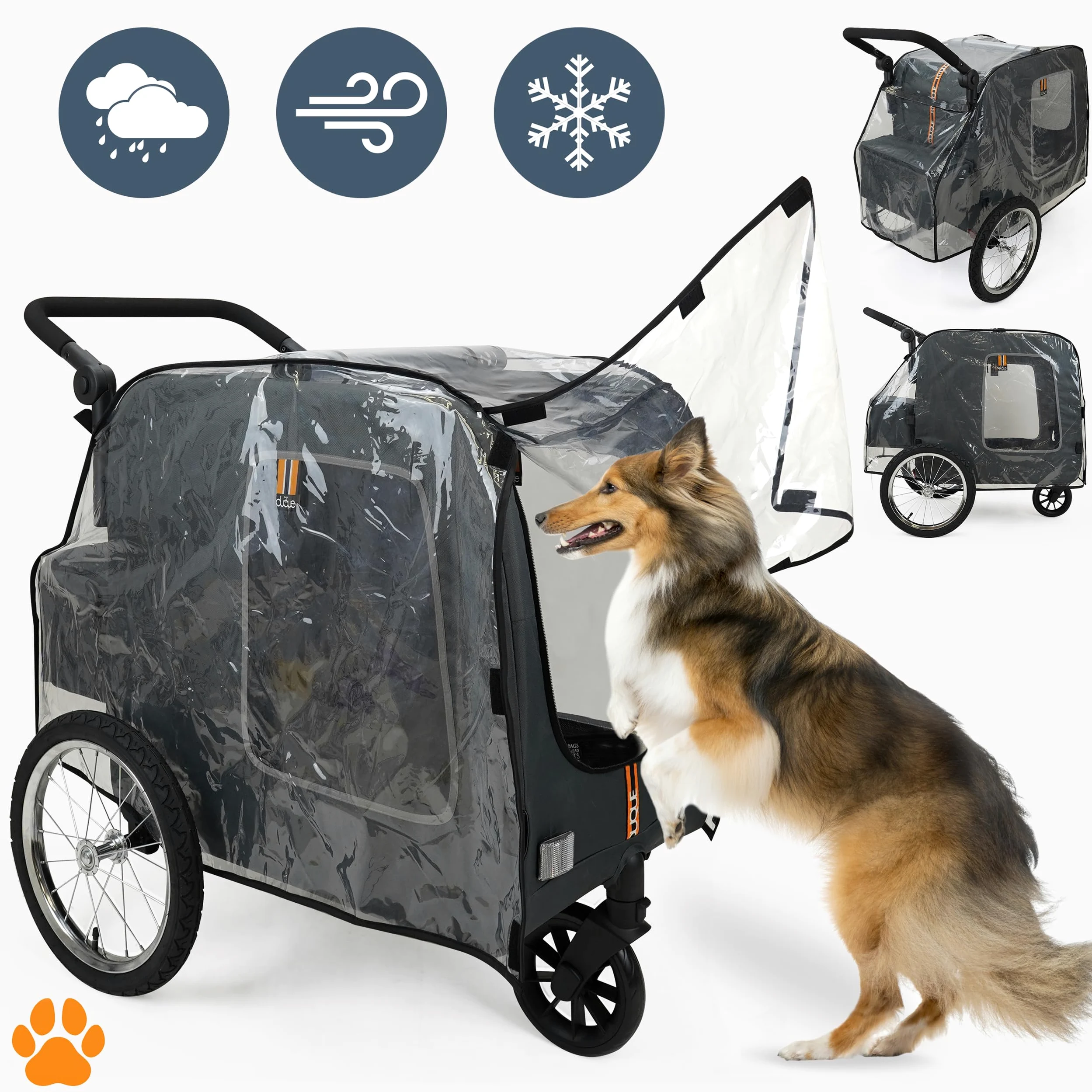 Chase - Bicicleta 3 en 1 para Perros, Remolque de Transporte para Bicicletas, Cochecito para Mascotas y Compras, con Cubierta Impermeable incluida, Color Negro