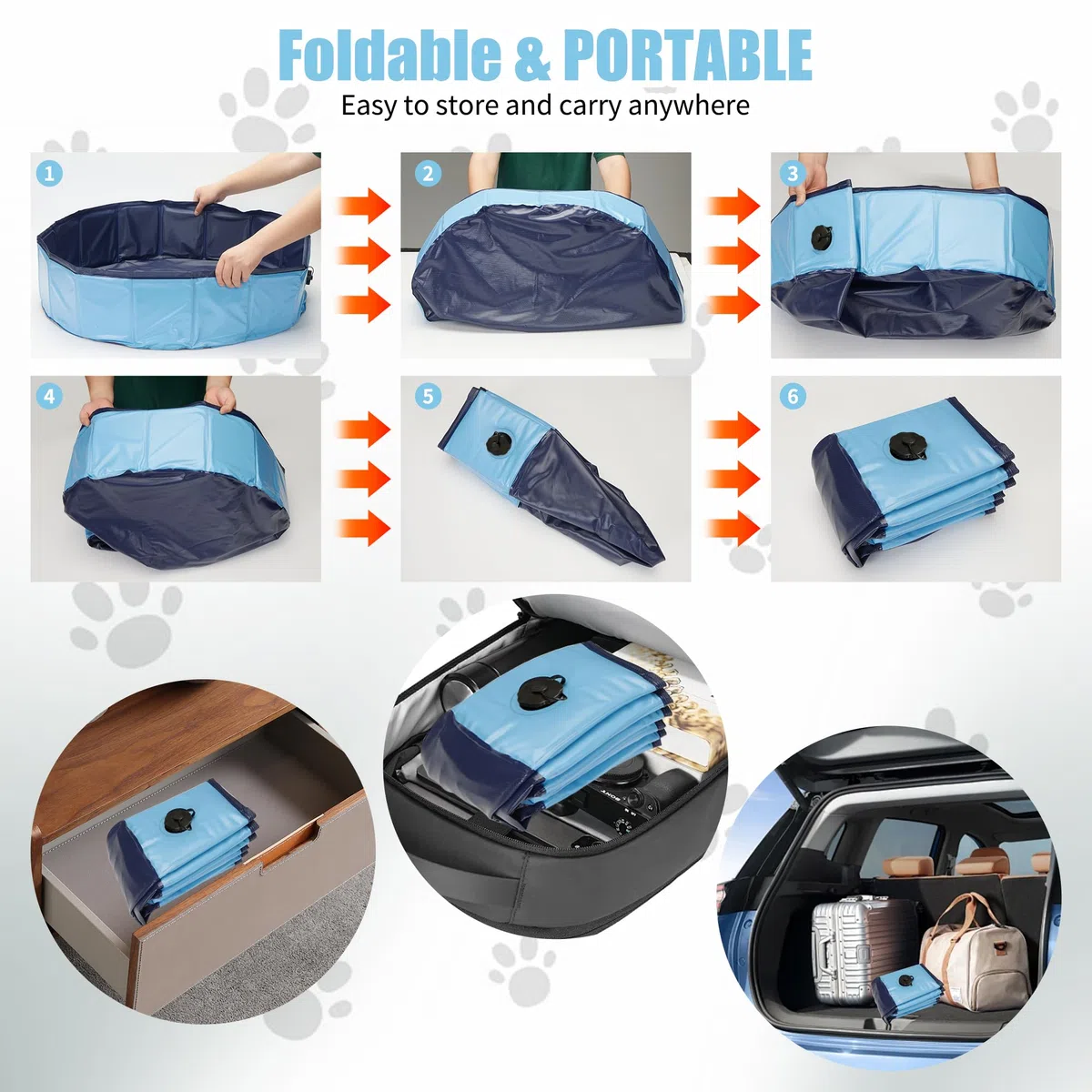 Piscina para Perros, 120 x 30 CM, Piscina Plegable para Gatos, Antideslizante y Resistente al Desgaste de PVC, para Perros Grandes, Medianos y Pequeños