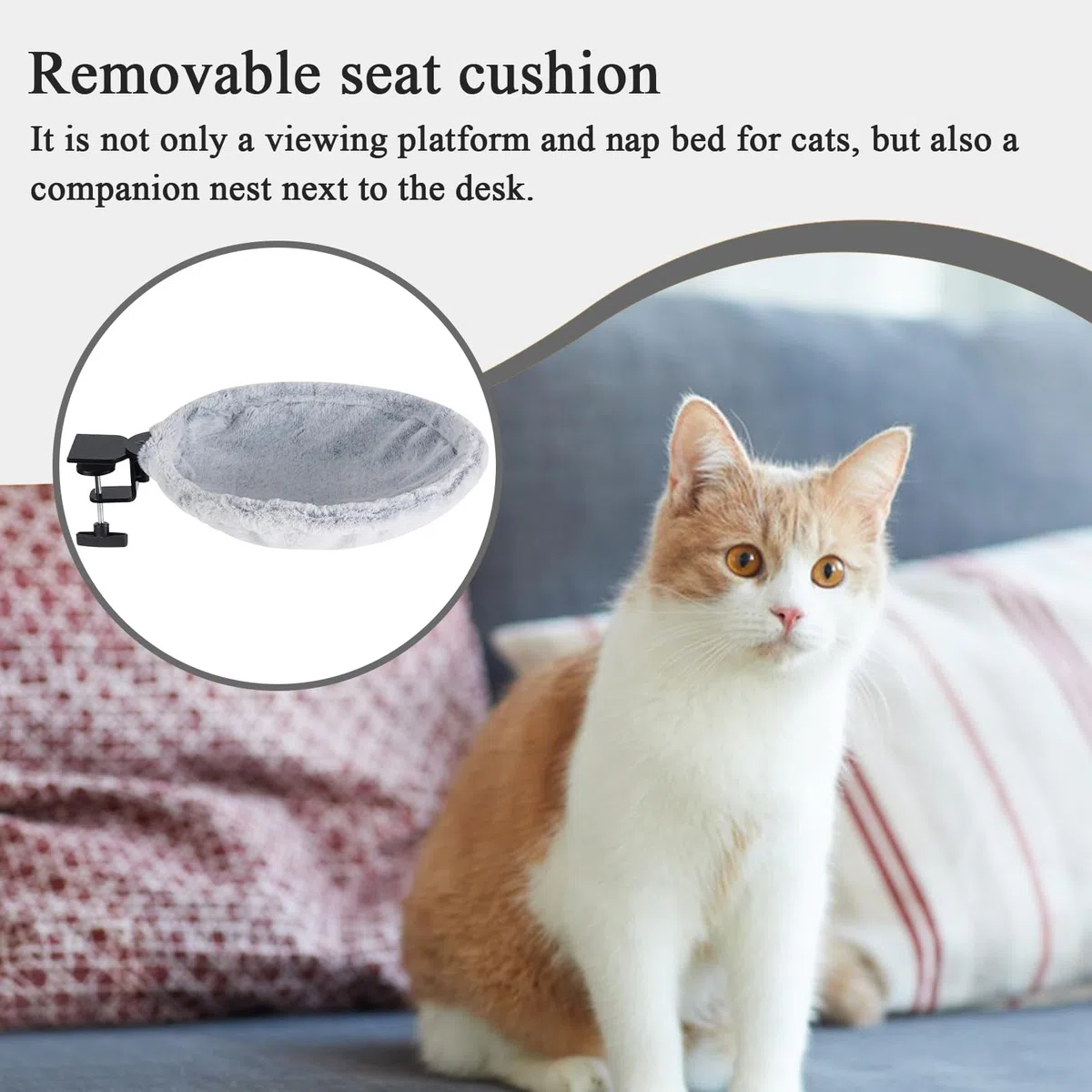 Cama de escritorio para gatos, cómoda hamaca para gatos, soporta hasta 23 kg, cama lavable para gatos, para interiores, espacio de trabajo, balcón, ventana, salón