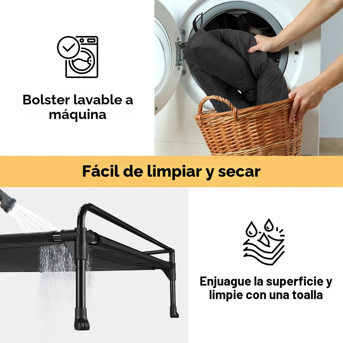 Veehoo Cama Elevada Perro Pequeño, Cama Perro Elevada con Almohadón Extraíble Lavable, Camas Refrescante Perro Camas de Mascotas Transpirable para Exterior Interior, Negro 74 x 46 x 18cm