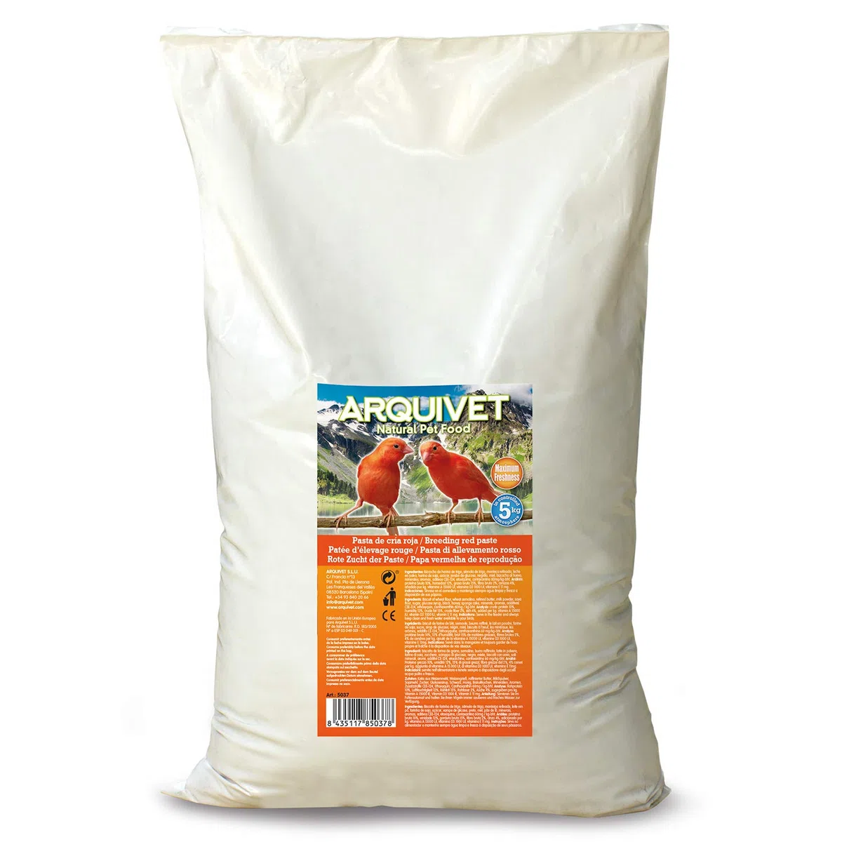 ARQUIVET Pasta de cría roja para pájaros 25 Kg - Sabor neutro - Alimentación para aves - Comida para todo tipo de pájaros y especialmente de plumaje rojo
