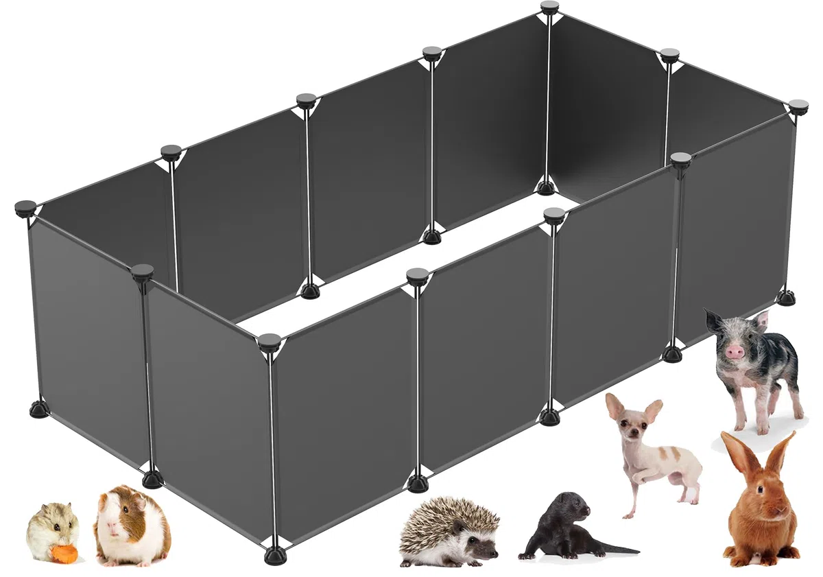 PILIN DIY Corral para Animales pequeños con Puerta, Corral para Conejos y cobayas, para Cachorros y Gatitos, para Interior y Exterior, Valla metálica portátil 30x38 12 Piezas