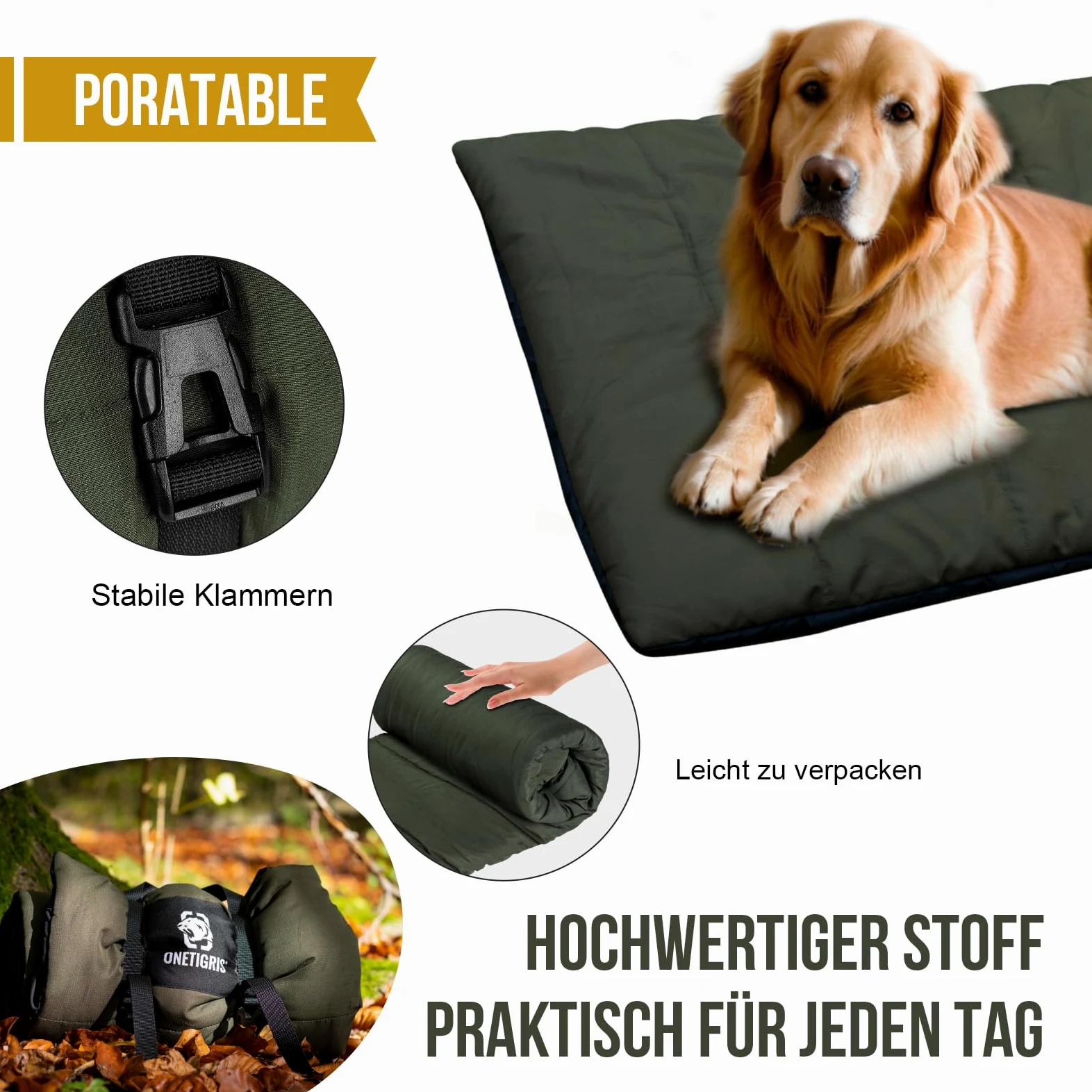 OneTigris Manta para Perro Lavable a máquina, colchoneta para Perro Comodidad y suavidad Cama para Perro para Viajar Camping al Aire Libre, 110cm x 68cm