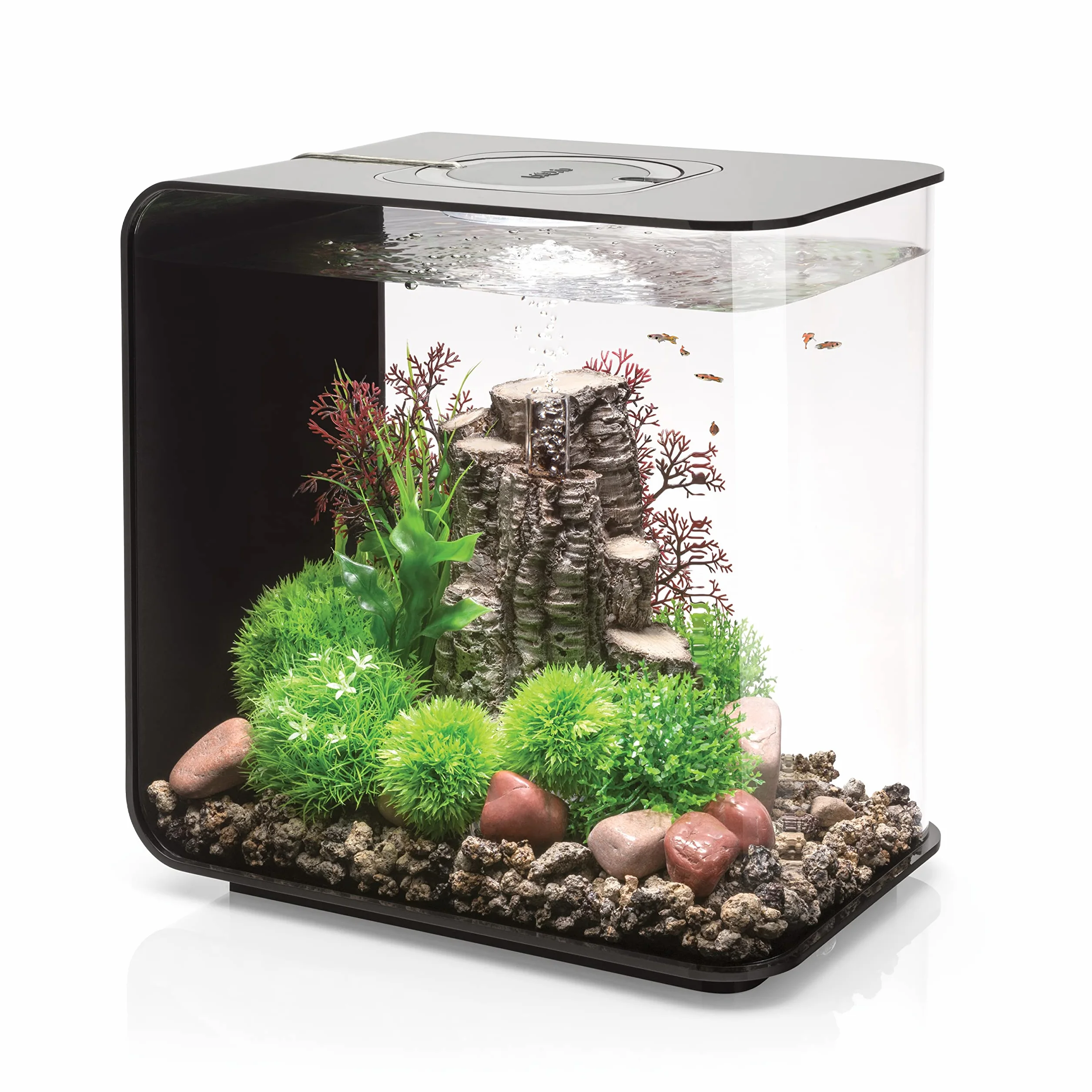 biOrb 72033 FLOW 30 LED, negro - acuario de diseño elegante | set completo con sistema de filtrado, iluminación LED, grava de fondo y difusor de aire de resistente cristal acrílico.