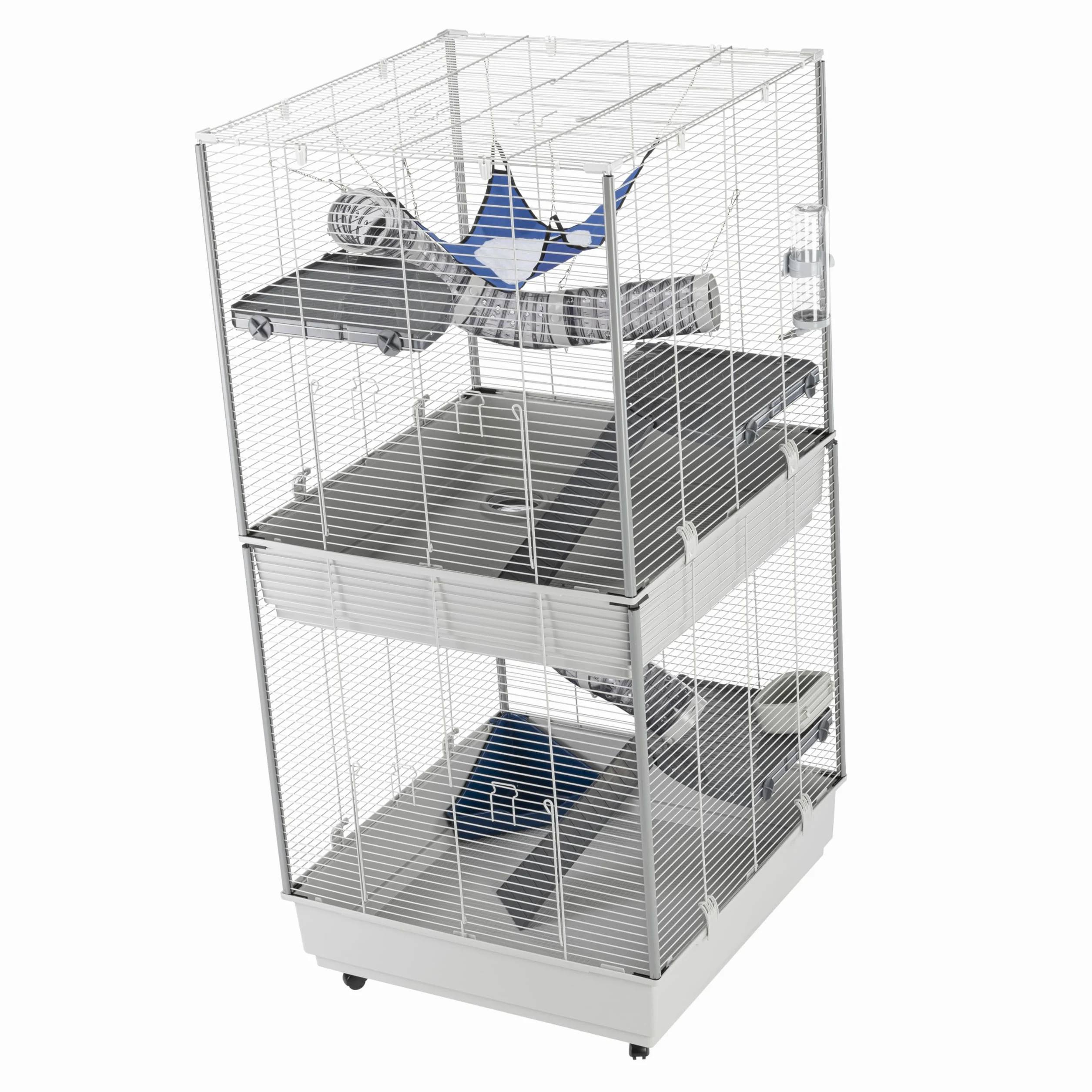 Ferplast Jaula para Hurones FURET Tower, Estructura Vertical en Varios Pisos, Ruedas y Accesorios incluidos, Alambre Pintado Gris y plástico, 75 x 80 x h 161 cm