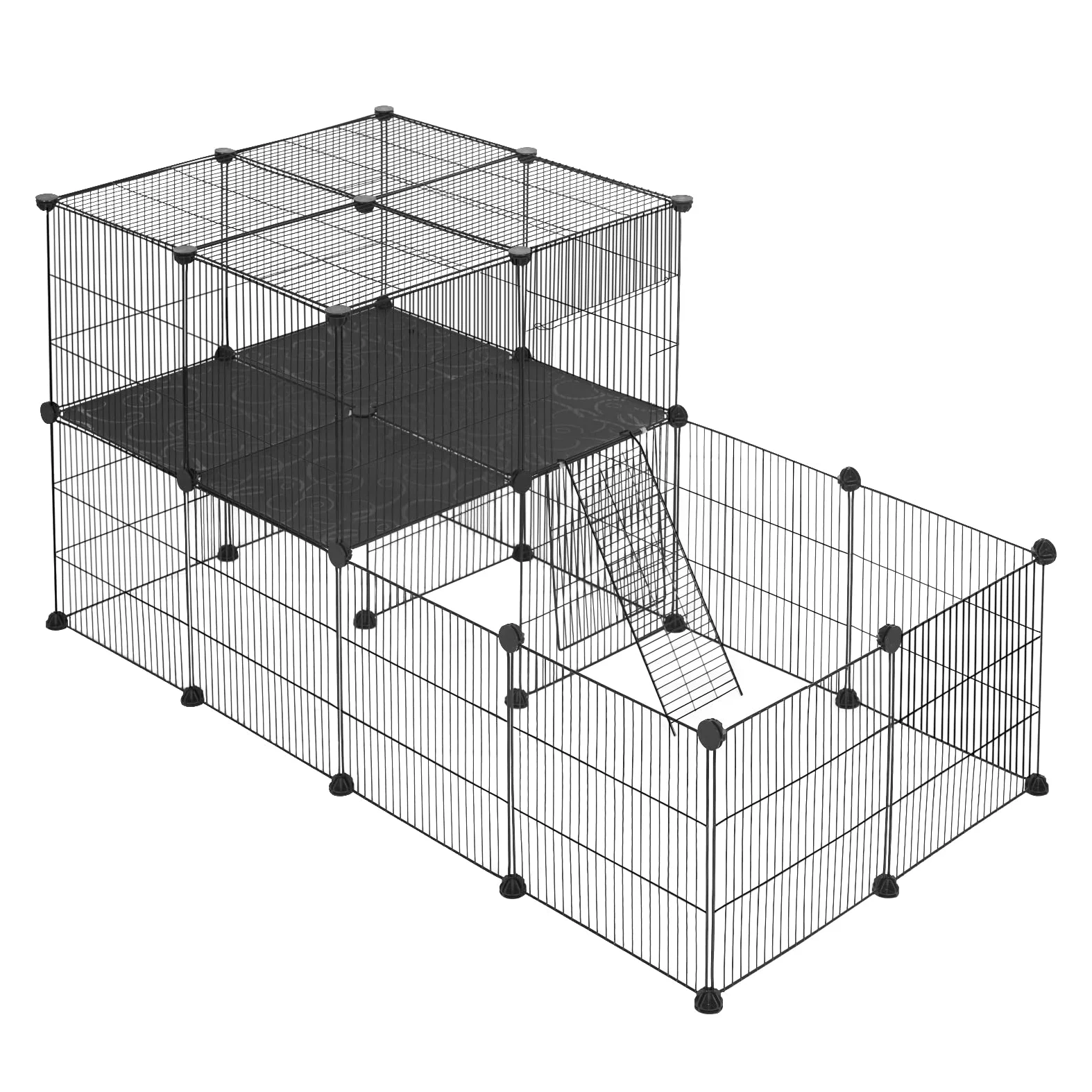 EUGAD Jaula para Animales Pequeños, Parque para Mascotas con Puerta, Valla de Metálica Modulare 30 Paneles, Interior Recinto DIY Parque para Animales Pequeños (35x35cm/panel) Negro 140x70x70cm